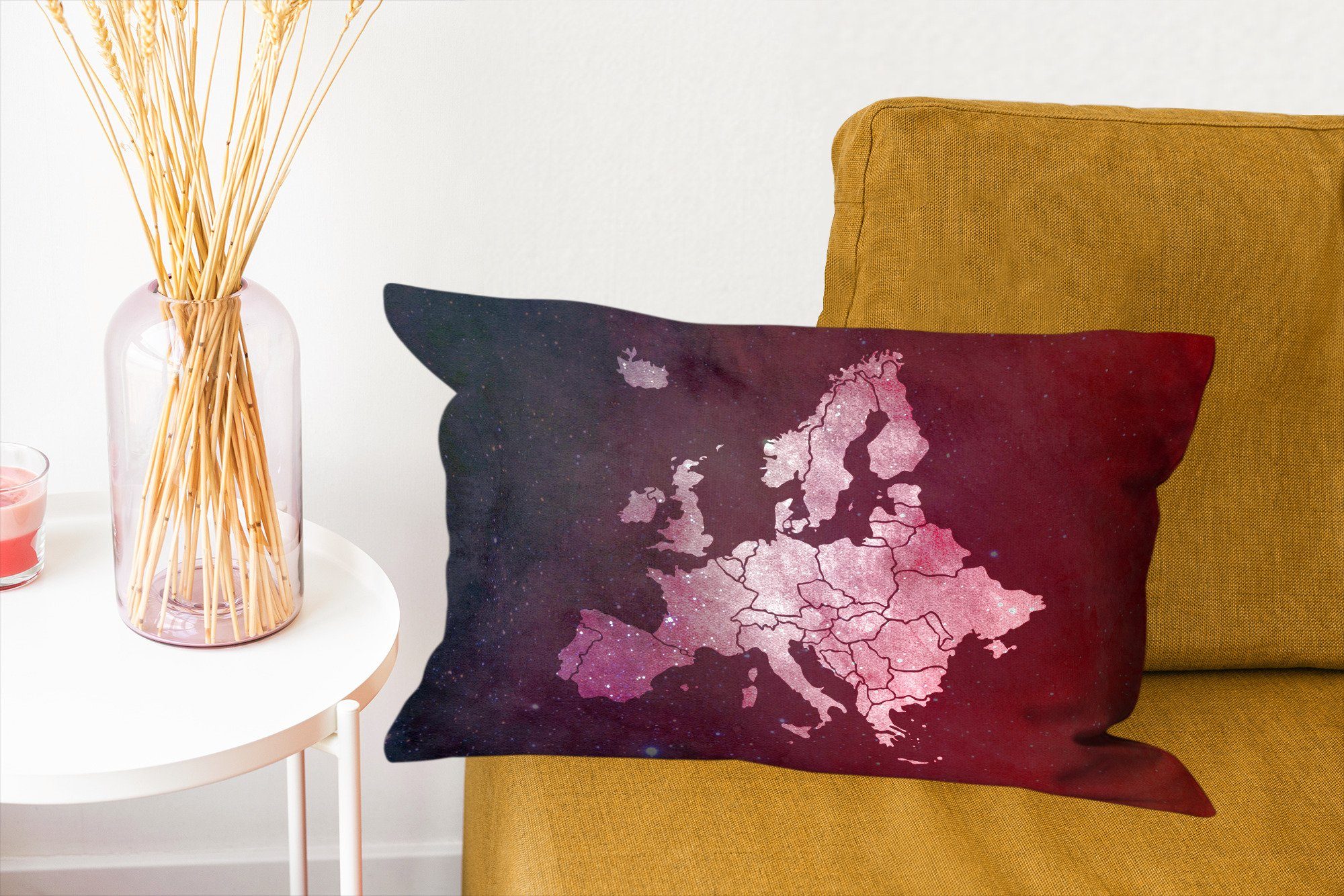 Europa mit Dekokissen Galaxie, Wohzimmer Dekoration, MuchoWow - Füllung, Schlafzimmer - Dekokissen Karte Zierkissen,