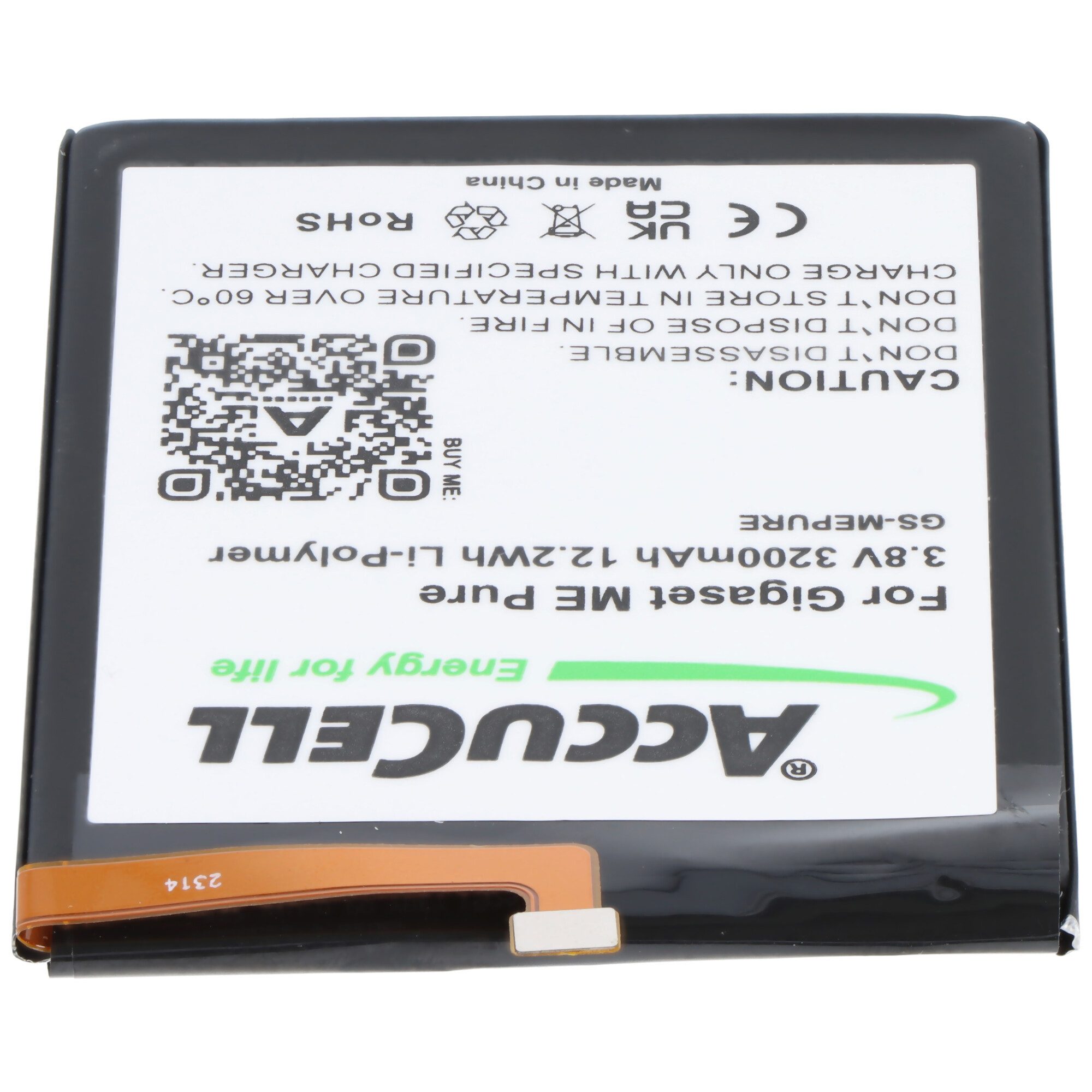 AccuCell Akku passend für Gigaset ME Pure Li-Polymer 3.8V 3200mAh 12.2Wh Akku 3200 mAh (3,8 V)