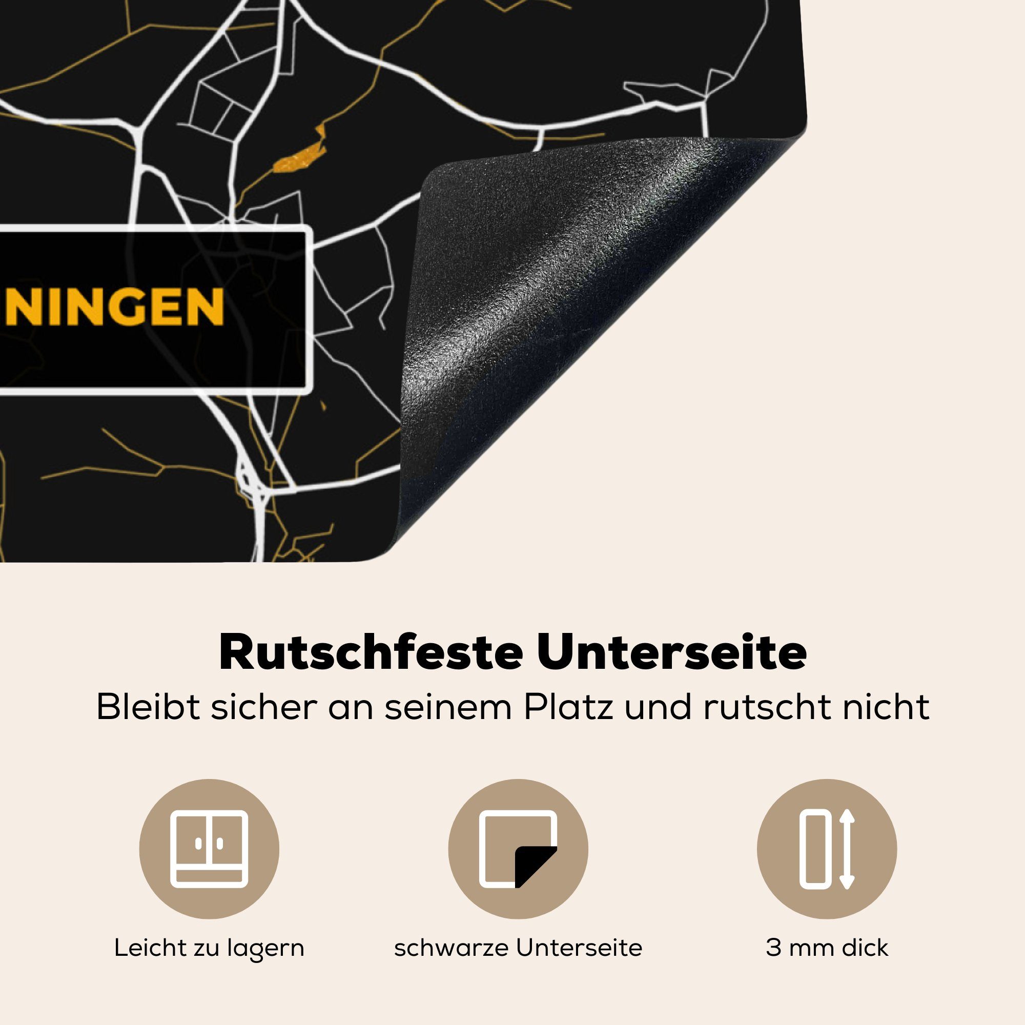 Ceranfeldabdeckung, Herdblende-/Abdeckplatte und für Villingen Vinyl, MuchoWow Schwenningen Deutschland - Gold Stadtplan - (1 küche cm, tlg), -, - 78x78 Arbeitsplatte Schwarz