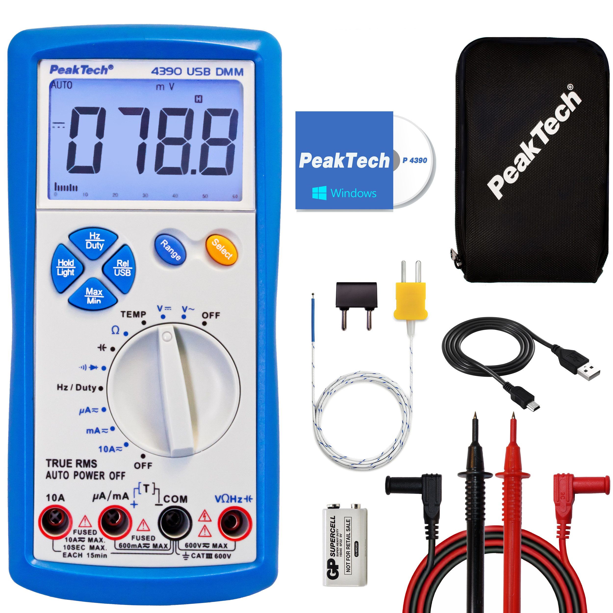 PeakTech Multimeter True RMS Digital Multimeter 6000 Counts mit USB