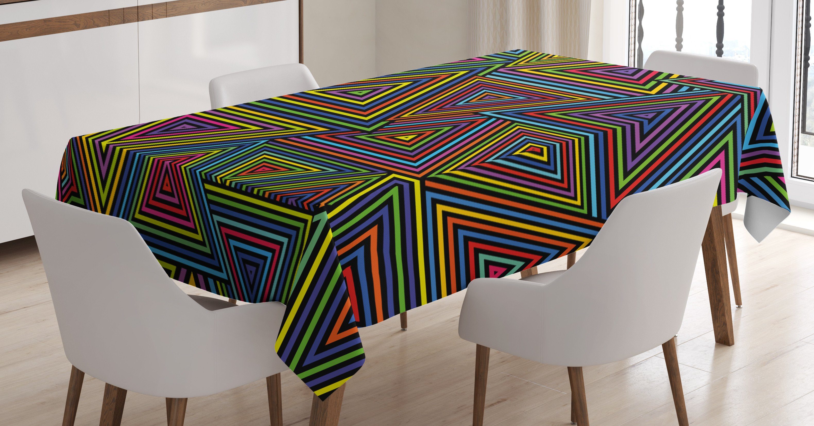 Abakuhaus Tischdecke Farbfest Waschbar Für den Außen Bereich geeignet Klare Farben, Geometrisch Regenbogen-Farben Design