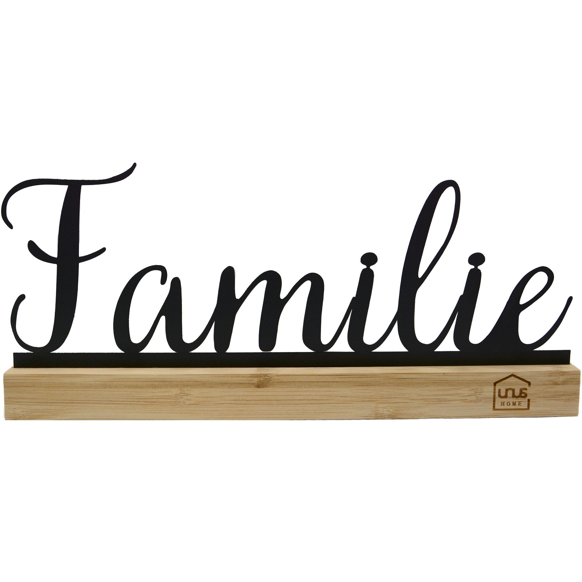 UNUS HOME Декоративные буквы Aufsteller Sweet Home oder Familie (Aufsteller Spruch Familie schwarz), Schriftzug Deko-Aufsteller Bambusholz Metall Aufsteller Wohndekoration