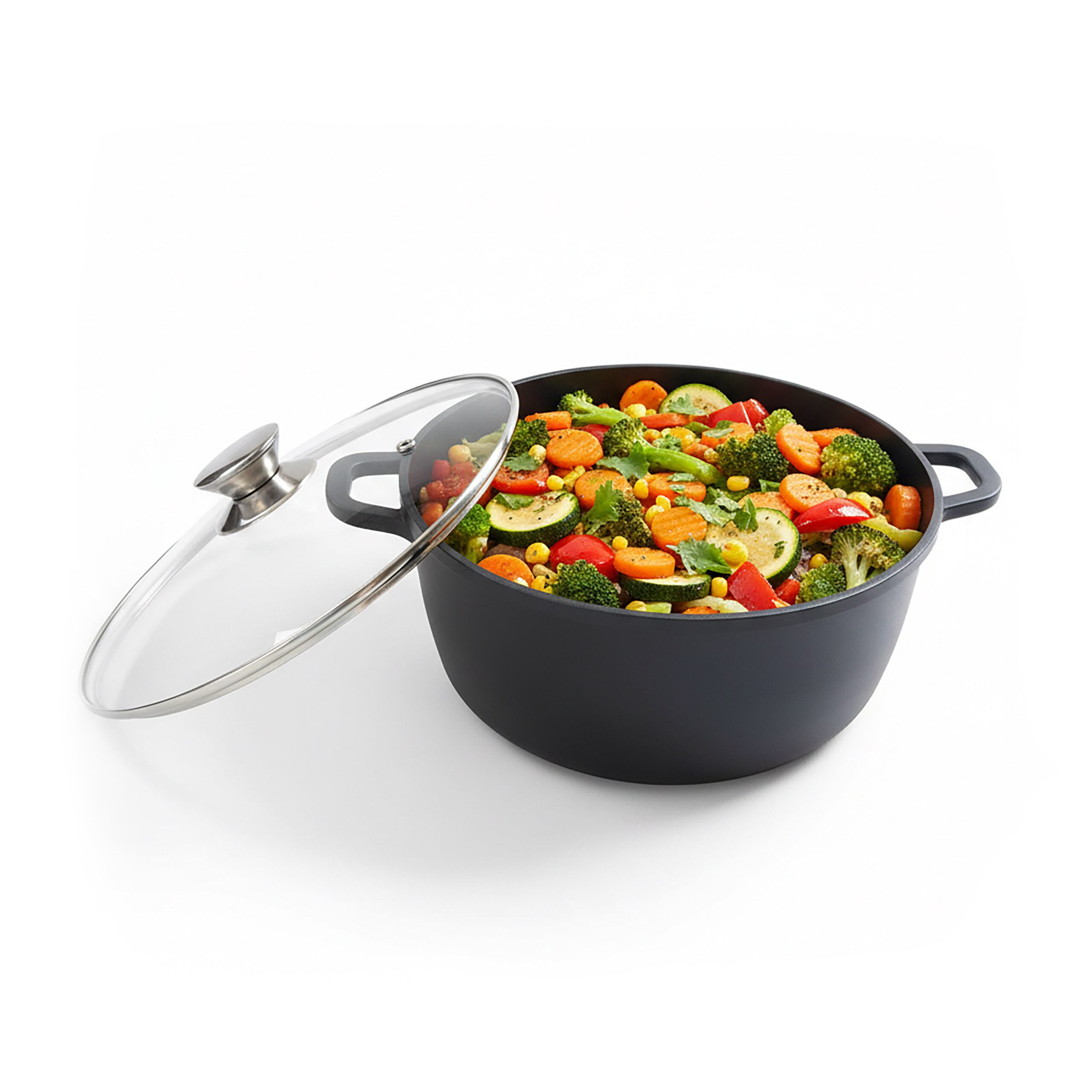 relaxdays Schmortopf mit Glasdeckel, Aluminiumguss (2-tlg), Ø28 cm