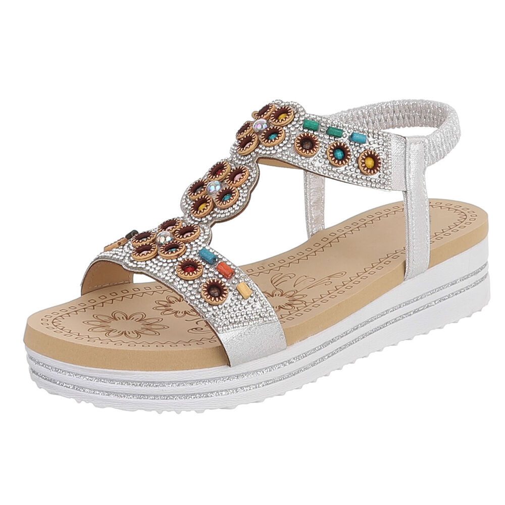 Damen Sandalenschuh mit Schmuckdetails und Plateau Plateausandaletten