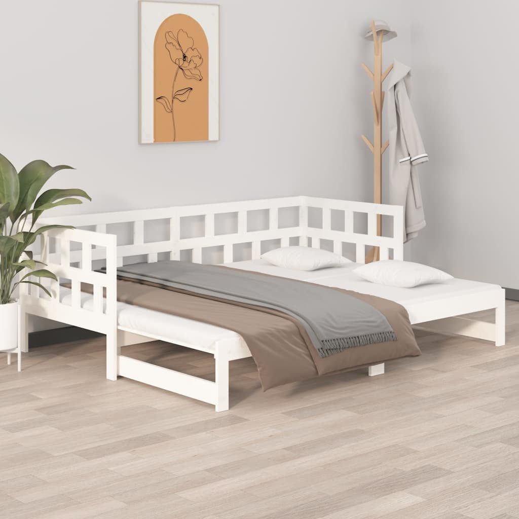 vidaXL Ausziehbett, Tagesbett Ausziehbar Weiß Massivholz Kiefer 2x(90x190) cm