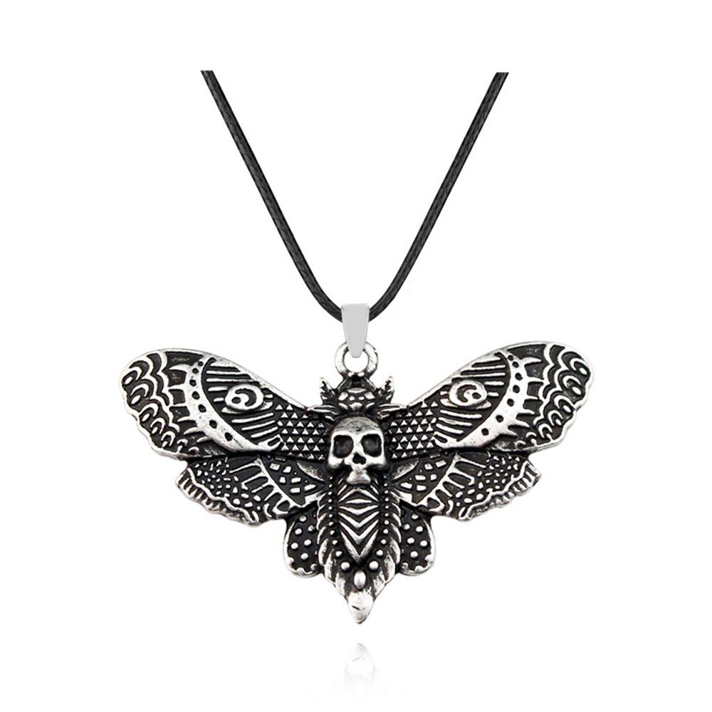 Flügelanhänger Halskette Lederschnur mit Legierung Antikes,Silber(Stil2) GelldG mit Totenkopf-Anhänger Skull