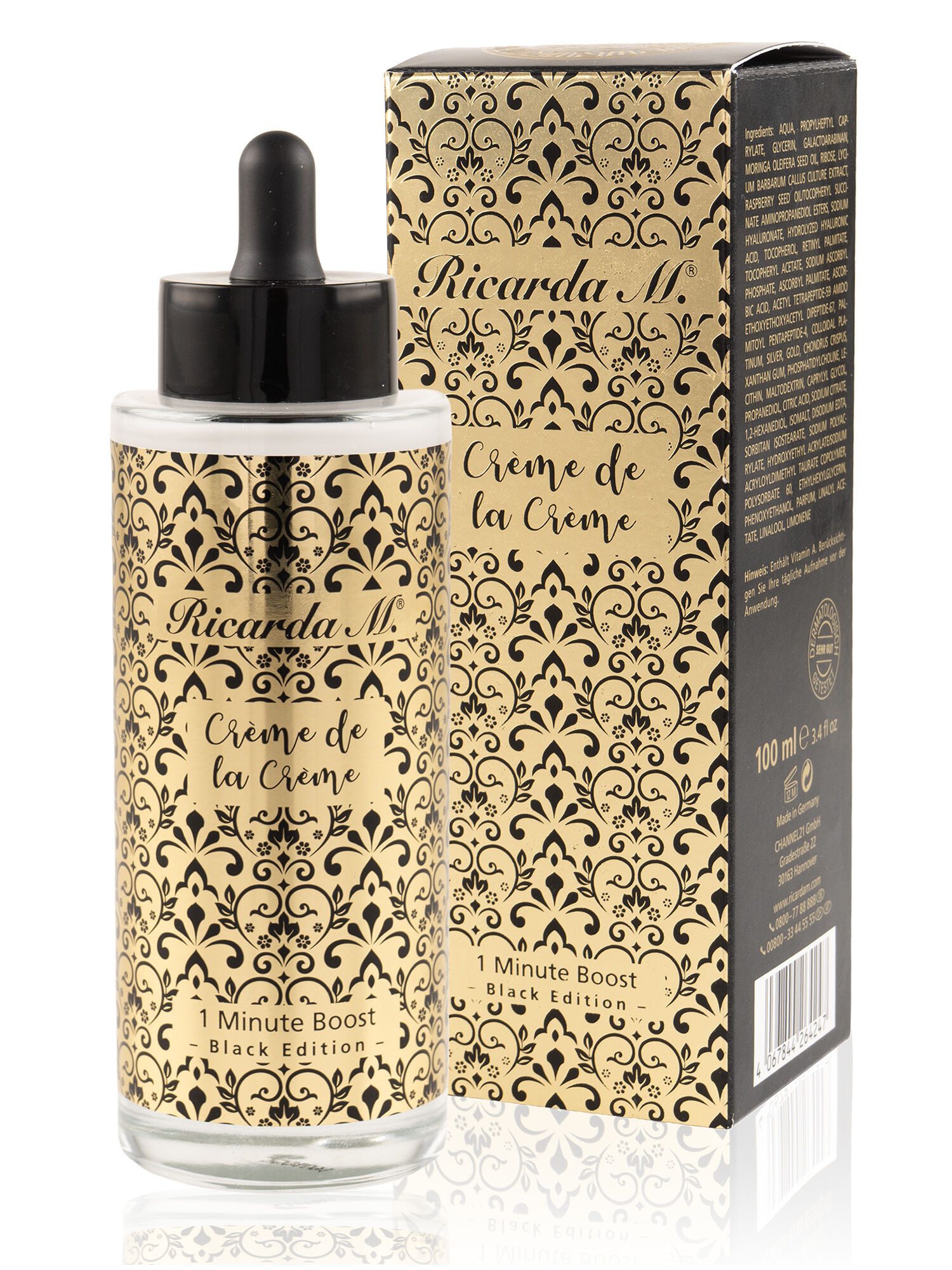 Ricarda M. Gesichtsserum Crème de la Crème 1 Min. Boost Black Edition, Anti-Aging Serum mit Soforteffekt gegen Falten