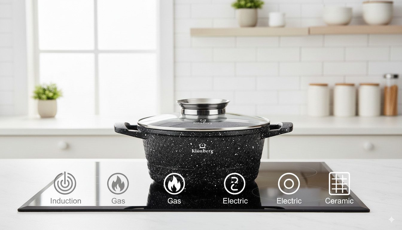 KlönBerg Topf-Set Töpfe mit neuem Design und Steinbeschichtung in 3 verschiedenen Größen, Aluminiumguss, Aluminium (Dieses Topf-Set vereint modernes Design, höchste Qualität und praktische Funktionen – ein unverzichtbarer Helfer für jede Küche!, 6-tlg., Das ideale Geschenk für jede Gelegenheit praktisch und elegant)