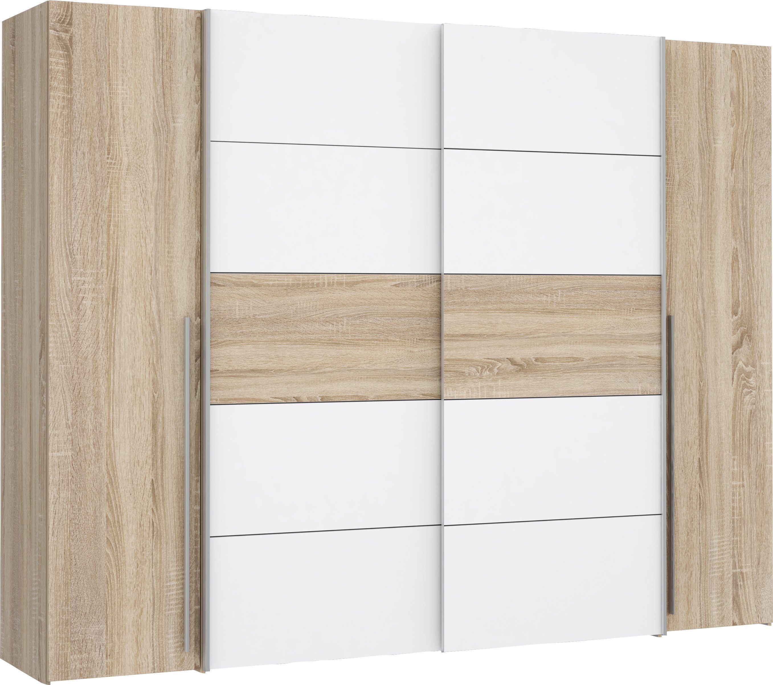 FORTE Dreh-/Schwebetürenschrank Narago, OTTOs Choice, TOPSELLER, mittlere Paneele farblich wechselbar (B/H/T ca. 270x210X61cm, Farbe Weiß auch mit Spiegeln erhältlich) gestalte die Schwebetüren einfarbig oder 2 farbig, Made in Europe