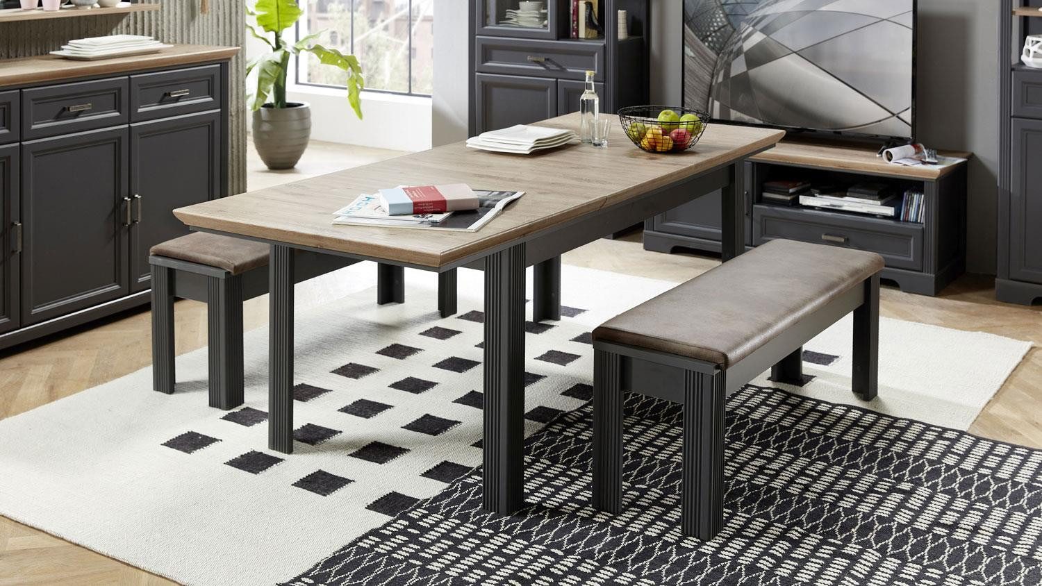 Innostyle Sitzbank Bank Jasmin Esszimmerbank mit Klemmkissen graphit Artisan Eiche 126x41