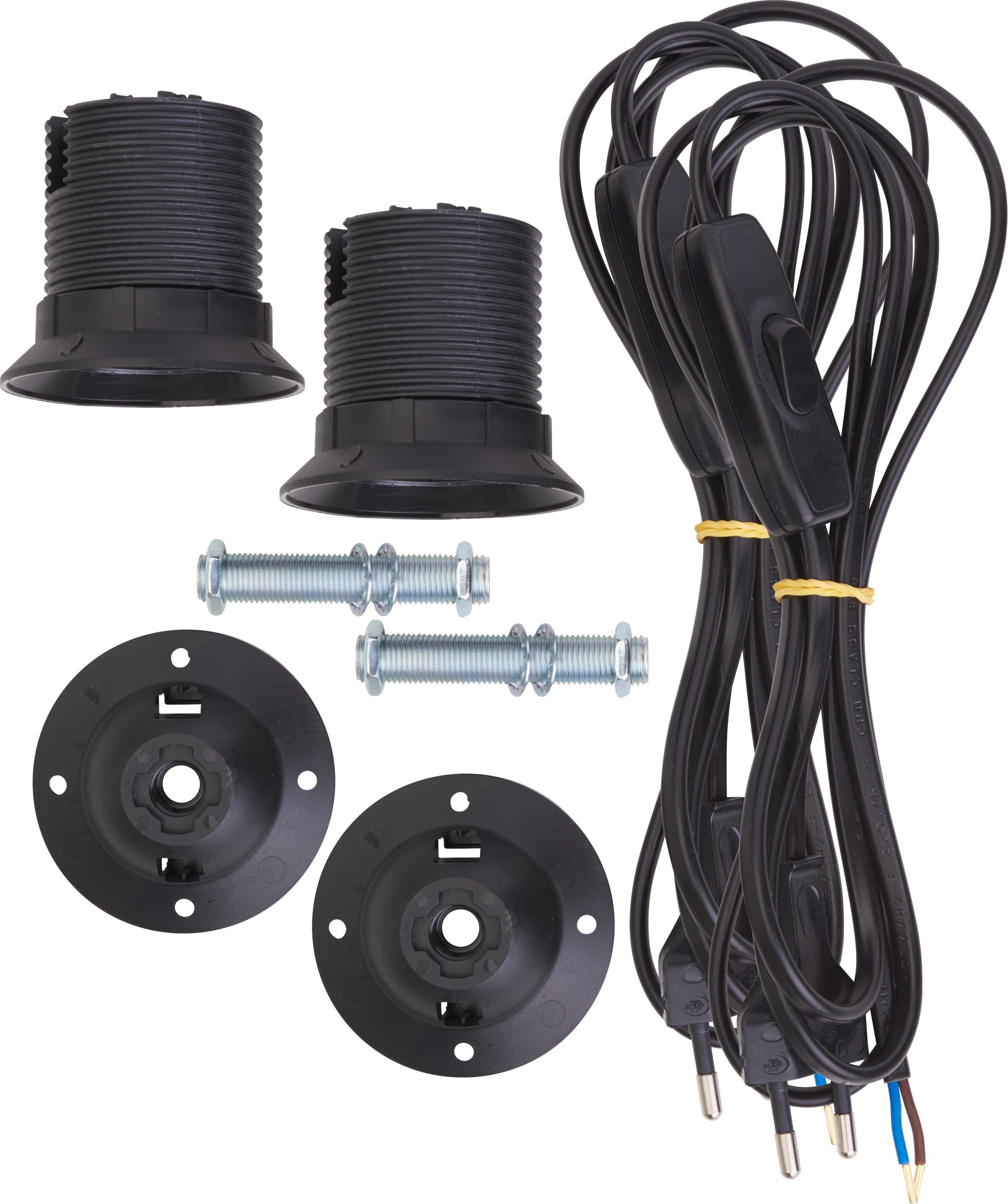 VBS Lampenfassung-Set für Tischlampen und Hängelampen E27 mit Schalter und  Gewindestange Schwarz Schwarz : : Beleuchtung