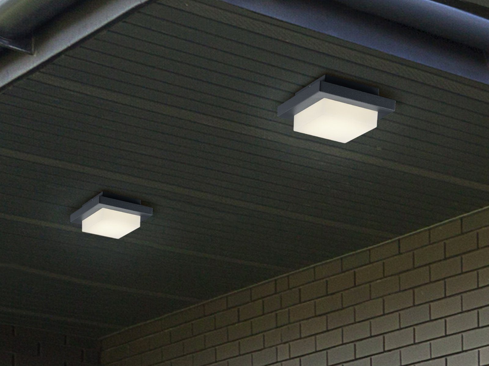 meineWunschleuchte LED Außen-Wandleuchte, LED fest integriert, Warmweiß, 2er-Set Fassadenlampen Außenlicht Fassadenbeleuchtung Anthrazit 14x14
