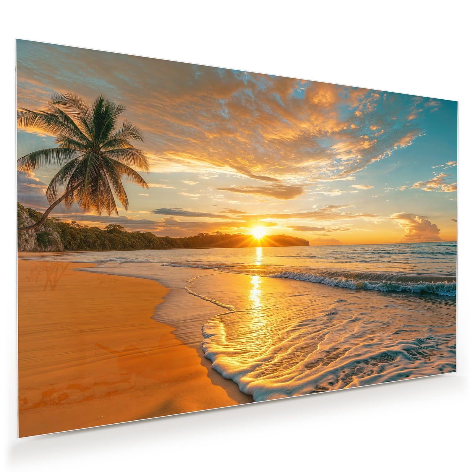 Primedeco Glasbild Wandbild Sonnenuntergang Strand mit Aufhängung, Strand & günstig online kaufen