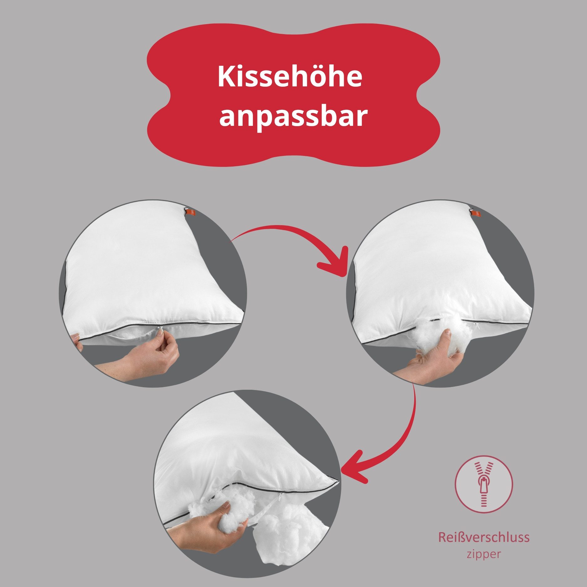 liebling Kopfkissen höhenverstellbares Hotelkissen, Füllung: Polyester Vollfaser, Seitenschläfer, Bauchschläfer, Rückenschläfer, Made in EU