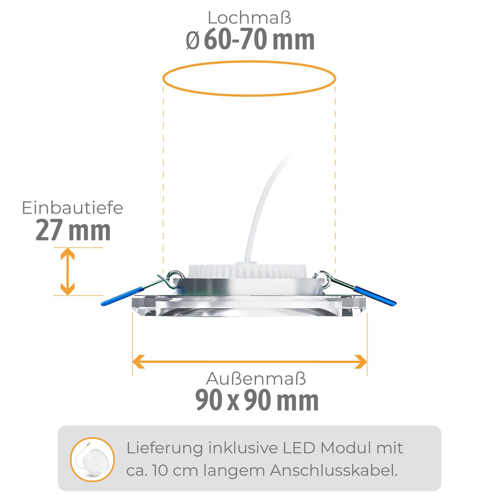 SSC-LUXon LED LED Schwenkbarer Glas Einbauspot eckig klar Einbaustrahler flach Modul LED Neutralweiß dimmbar