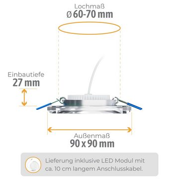 SSC-LUXon LED Einbaustrahler Glas LED Einbauspot flach schwenkbar eckig mit LED Modul dimmbar, Warmweiß