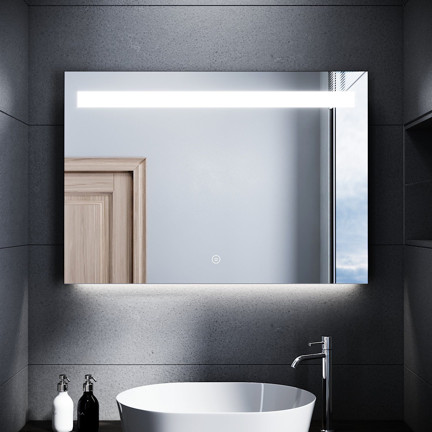 SONNI Badspiegel Badspiegel mit Beleuchtung beschlagfrei 100 x 70 cm, LED  Badspiegel mit Touch kaltweiß Badezimmerspiegel IP44