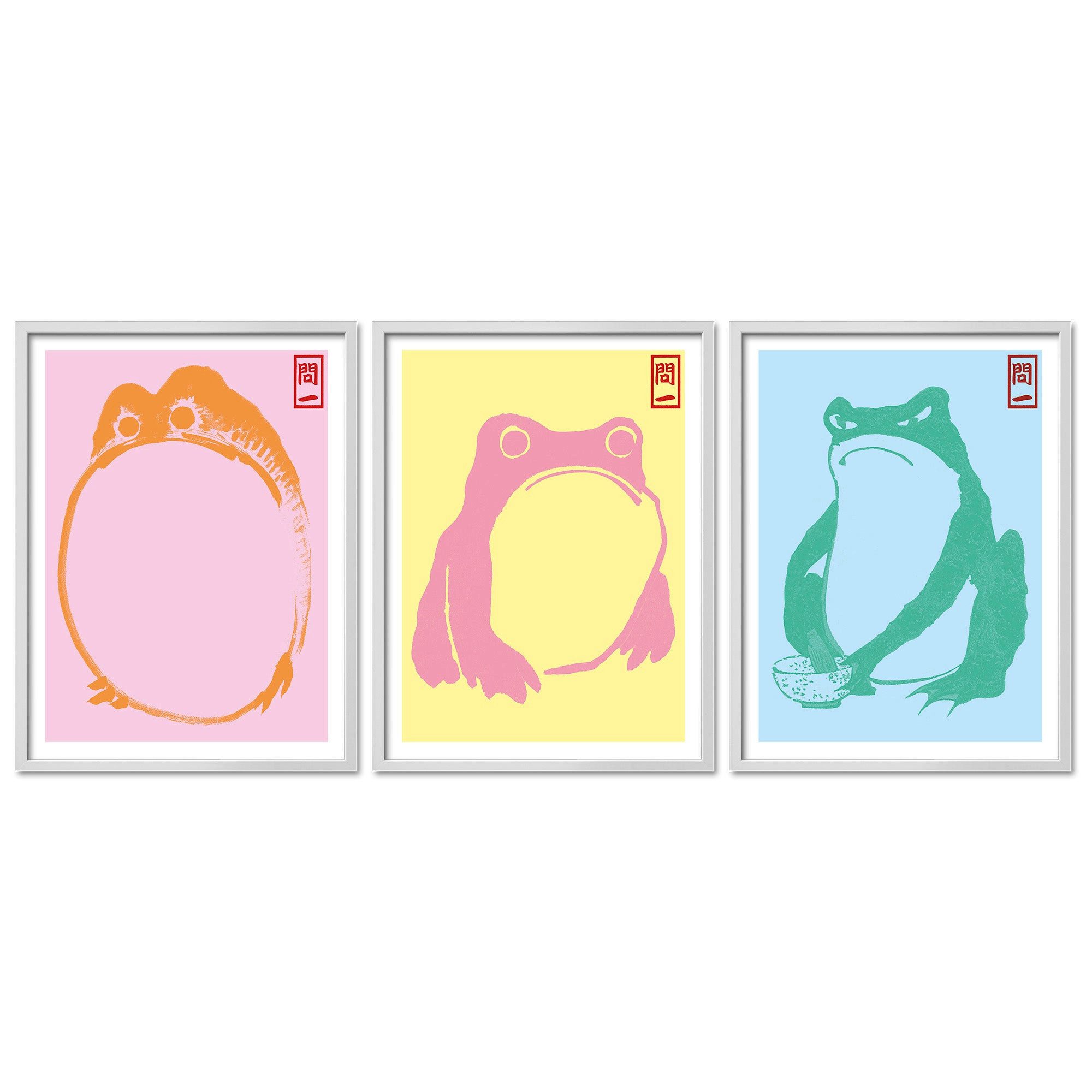 ARTFAVES Bilder-Collage Poster Set Hoji Frogs Dopamine I mehrteilige Bilderwand I Wandbilder M, (Wandbilder modern, 3 St)