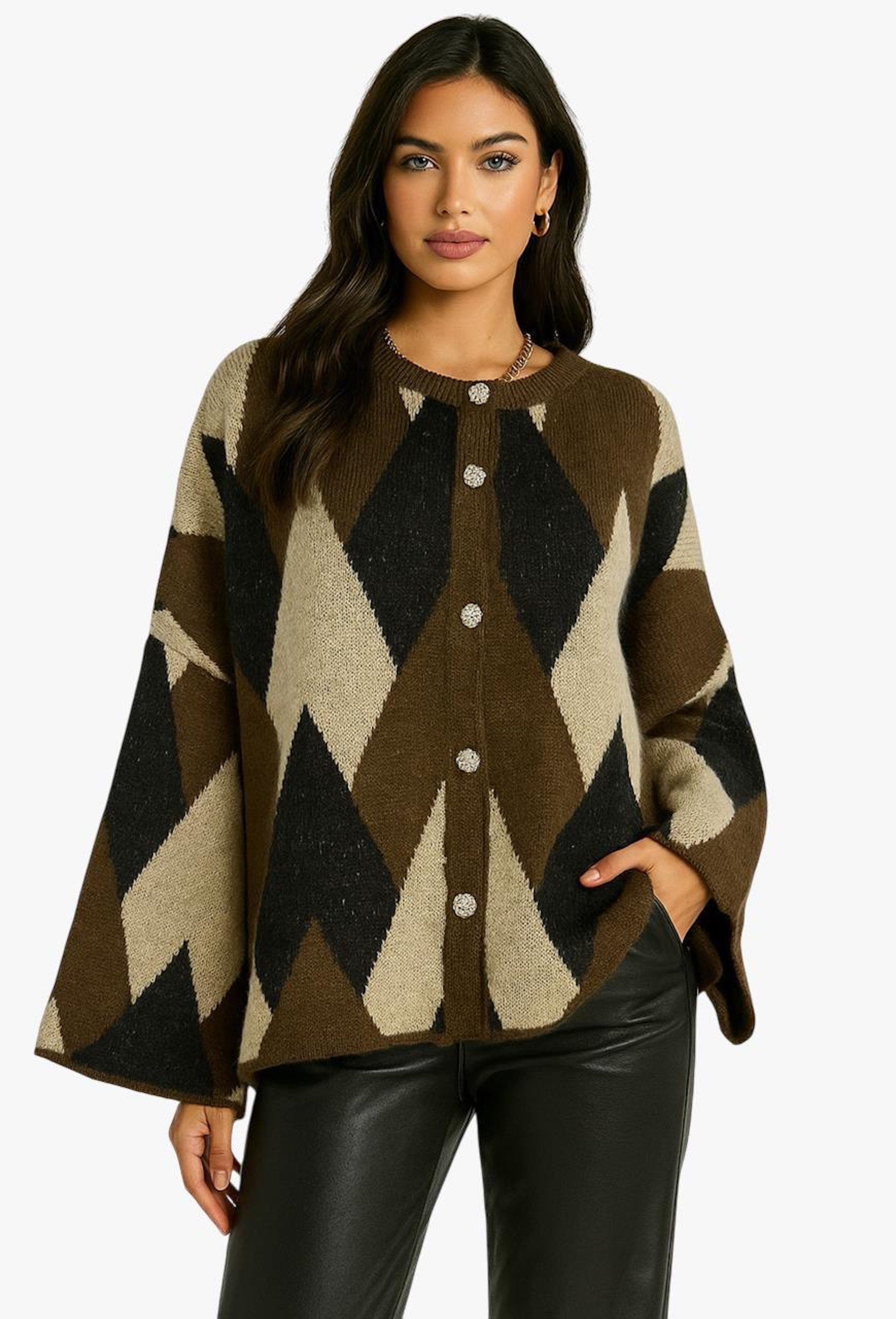 Cardigan WORLDCLASSCA Damen Cardigan Karo Muster Strickjacke Knöpfen Fashion