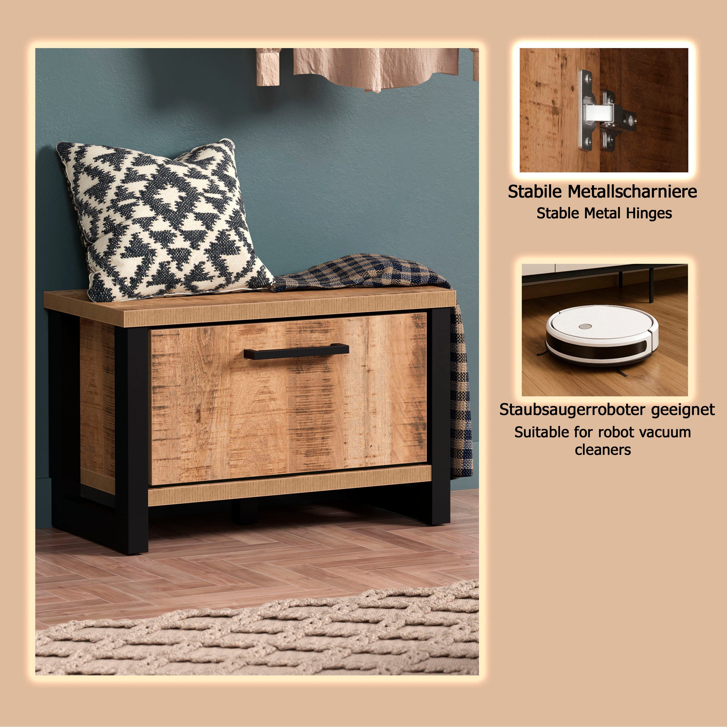 Home affaire Sitzbank Elda (1-St), Sitzbank mit 1 Gasdruckdämpfer Klappe – (B/T/H) 73/39/47 cm