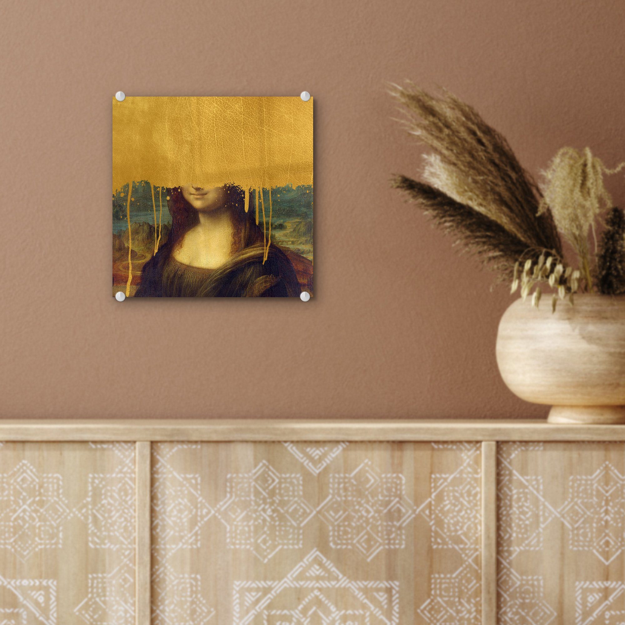 Da - auf Wandbild Mona - Glasbilder St), Acrylglasbild Gold Bilder Glas Glas Lisa MuchoWow - auf Wanddekoration (1 - - Vinci, Foto