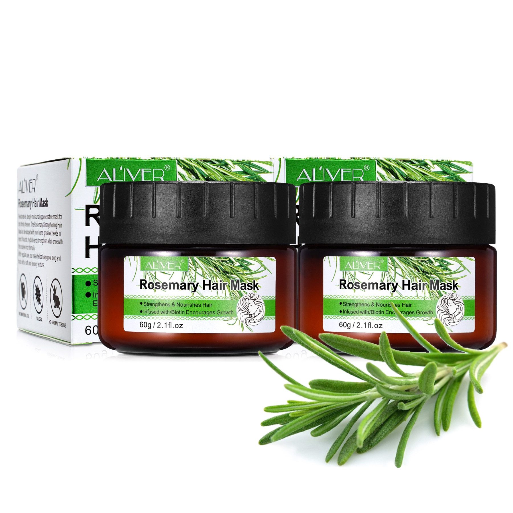 ALIVER Haarmaske Haarkur Haarpflege Rosmarin trockenes krauses gefärbtes Haar Bio Vegan, 2-tlg.