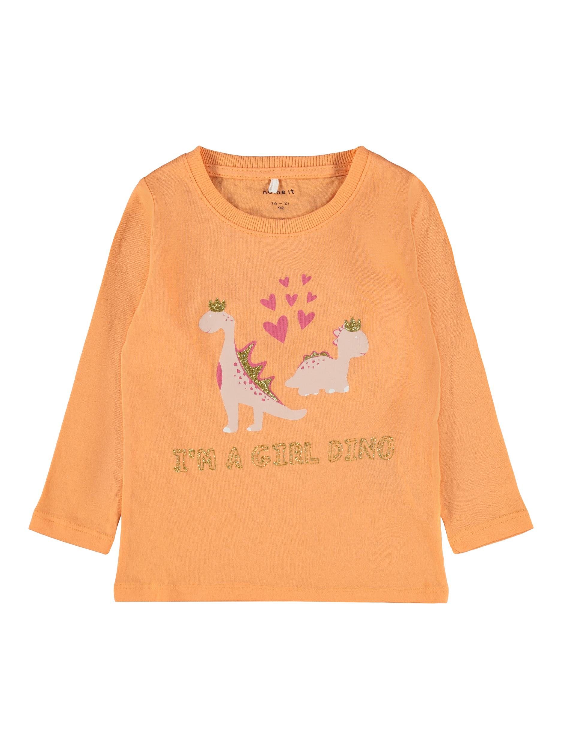 langen mit mit Name Name Mädchen orange It Baumwolle, (1-tlg) reiner Longsleeve Sweater Armen aus It Frontprint