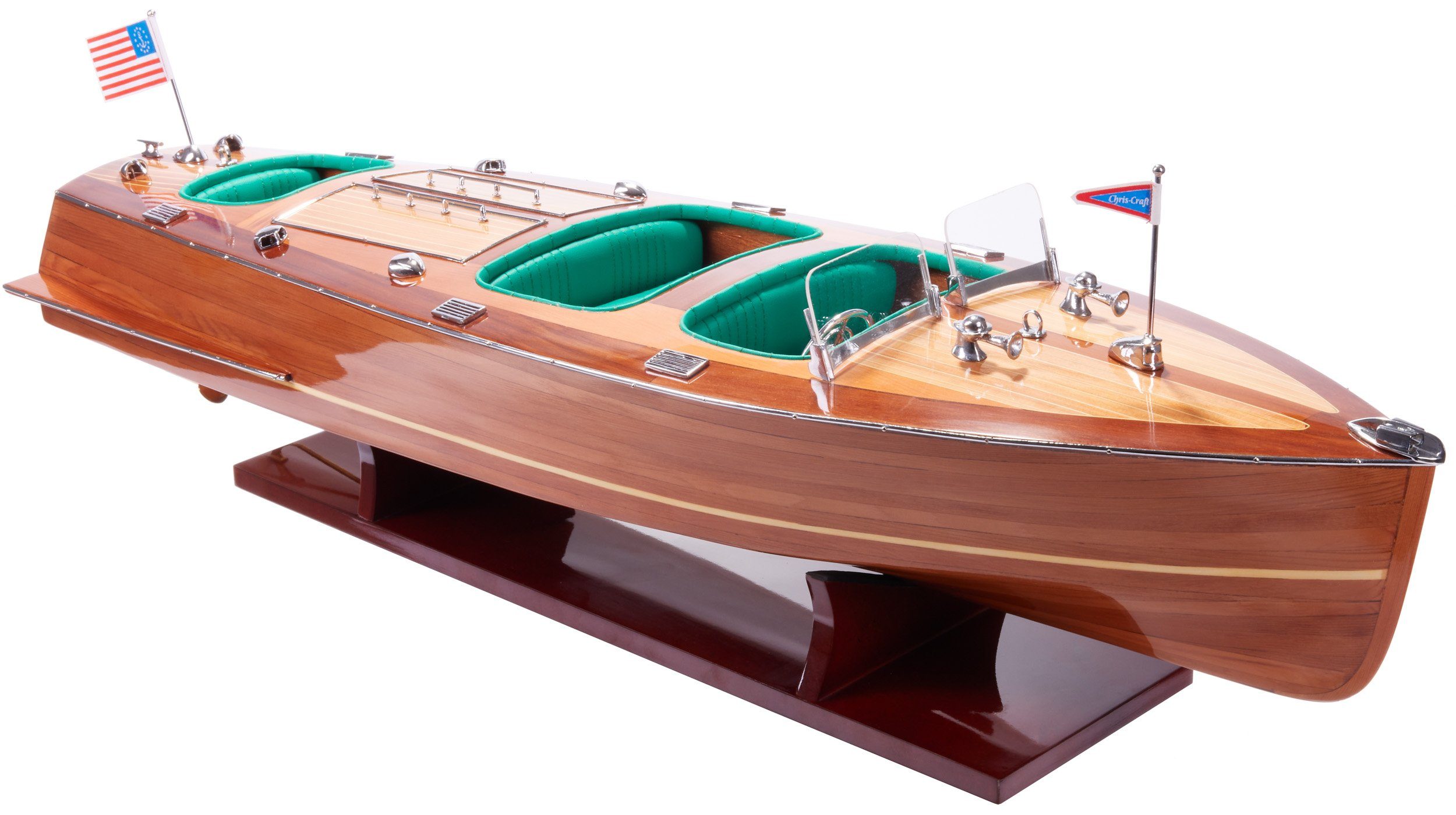 BRUBAKER Dekoobjekt Modellboot Chris Craft Triple Cockpit (1 St), amerikanisches Luxusboot, Replika im Maßstab 1:9, Handwerksarbeit mit Zertifikat, 81 x 24 x 21 cm Luxus Dekoration Boot