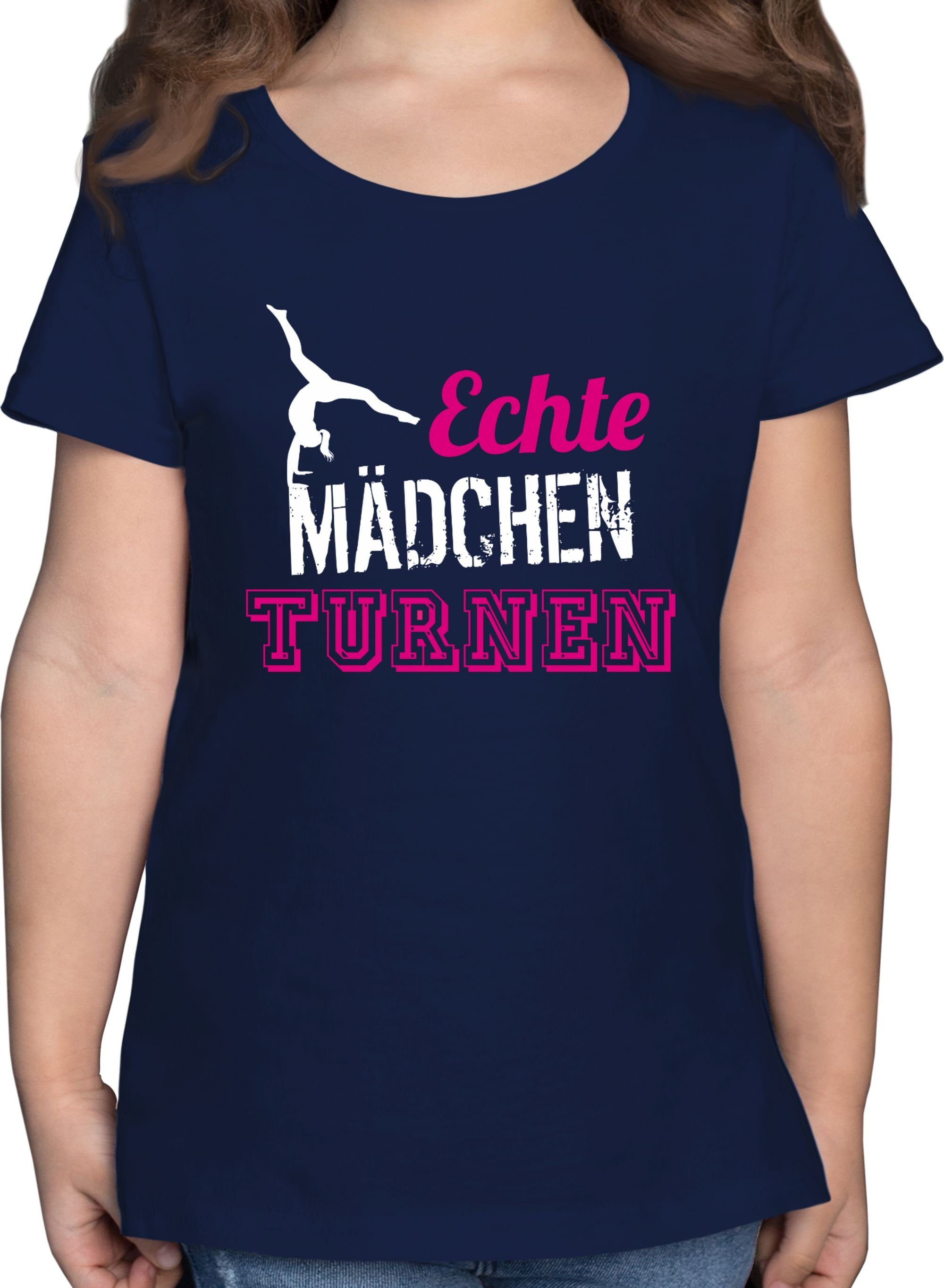 Shirtracer T-Shirt Echte Mädchen turnen - Geschenk Turnerin Kinder Sport Kleidung 3 Dunkelblau