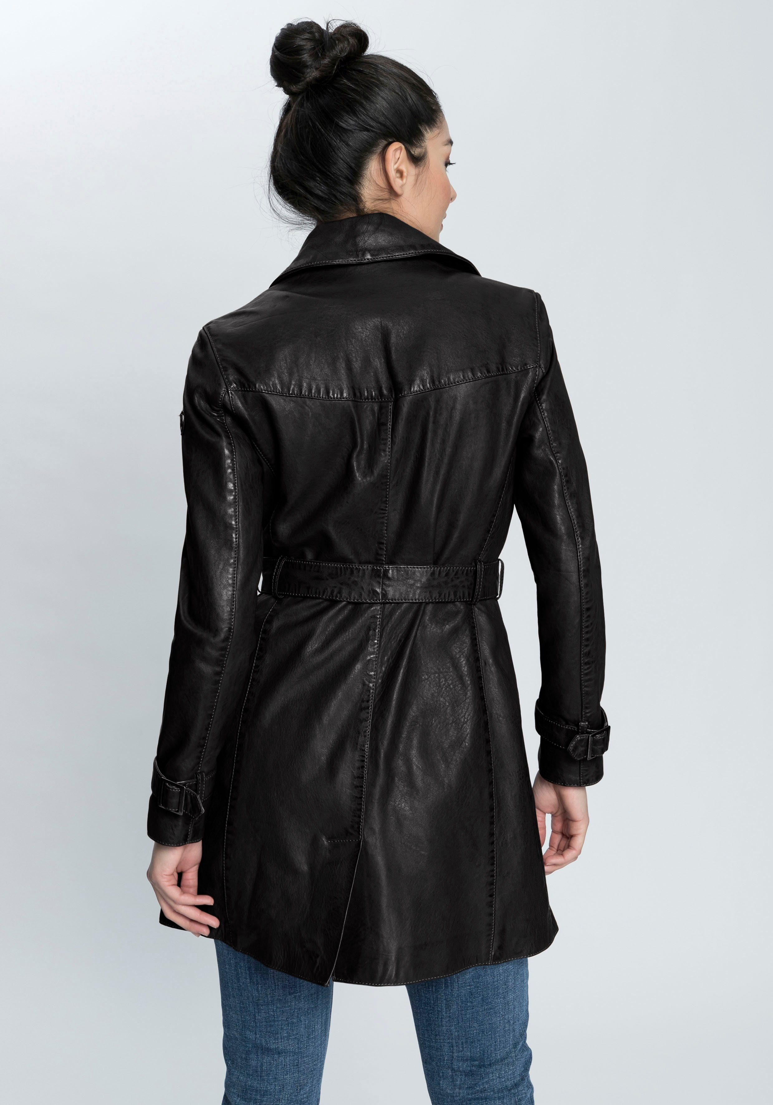 Leder-Trenchcoat Ledermantel (2-tlg., Taresa Bindegürtel Bindegürtel) mit Gipsy mit black femininer