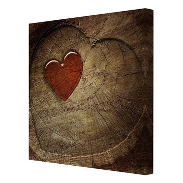 Bilderdepot24 Leinwandbild Holzoptik Herz Liebe Natural Love blau Bild auf Leinwand Groß XXL, Bild auf Leinwand; Leinwanddruck in vielen Größen