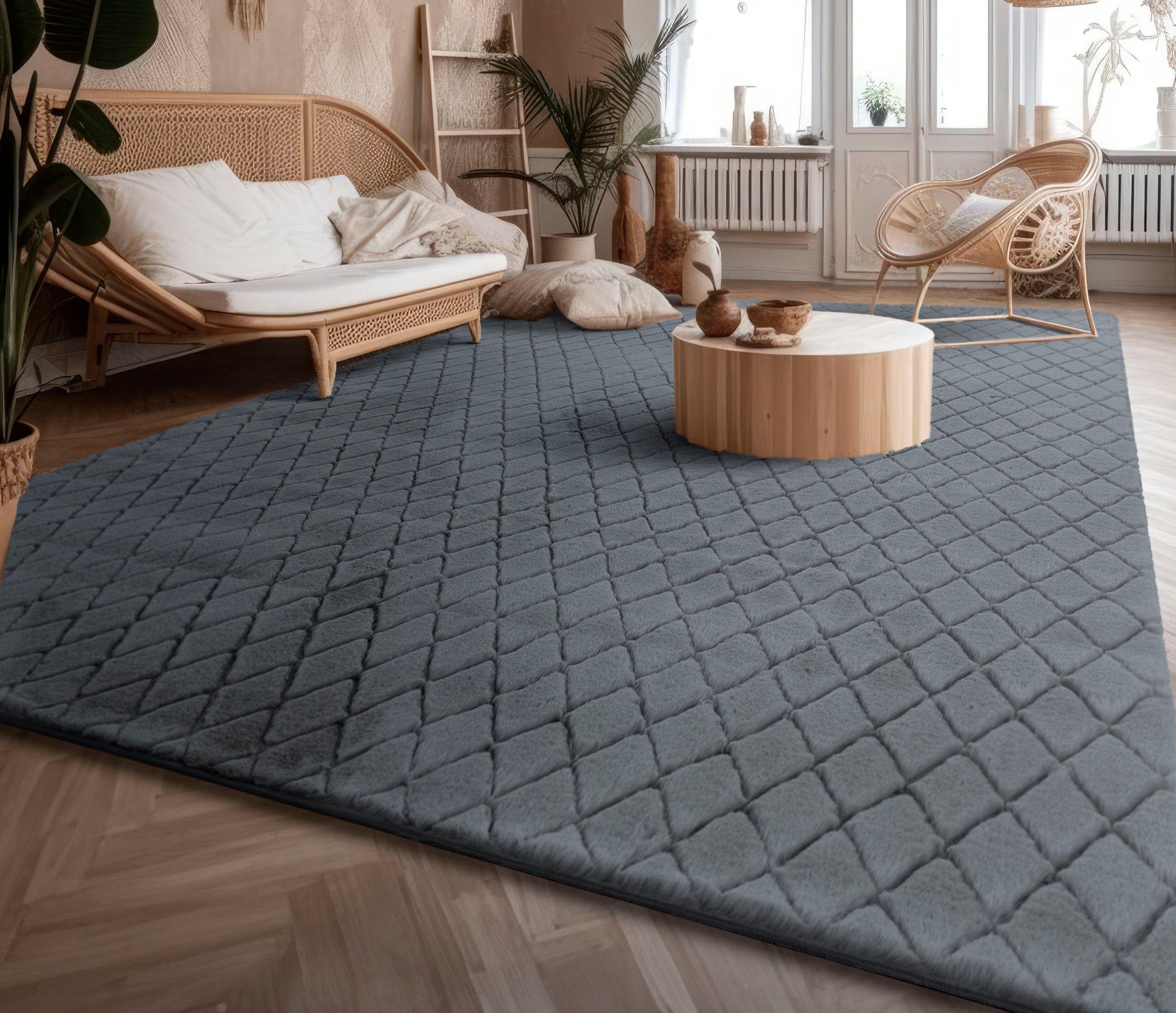 Paco Home Hochflor-Teppich "Arnheim 742" rechteckig 26 mm Höhe Uni Farben, günstig online kaufen