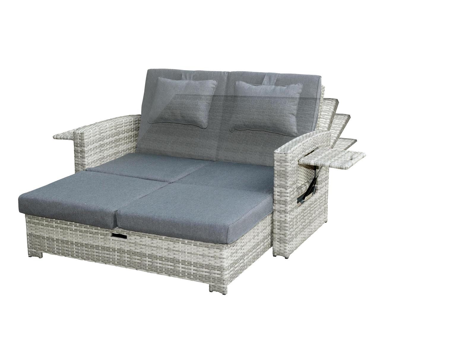 bellavista - Home&Garden® Loungesofa »Begur« Multifunktions Gartensofa Rattan Lounge Sofa Garten Bett, Set 1 Teile, grau, Polyrattan, für 2 Personen, wetterfest, Garten, Terrasse, Balkon