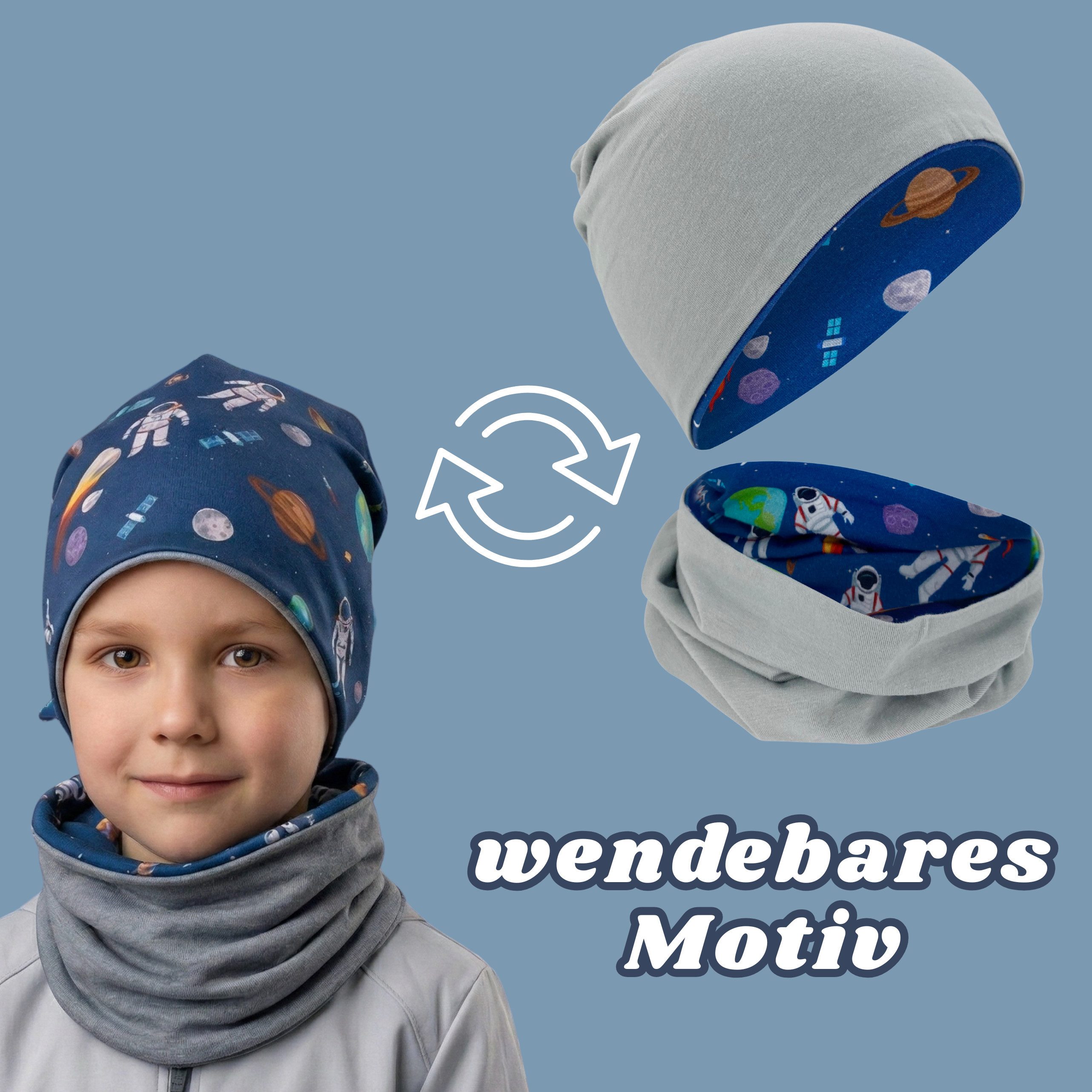 HECKBO Beanie HECKBO Kinder Mädchen Jungen Beanie Mütze & Loop-Schal Set – Bild 2 von 5