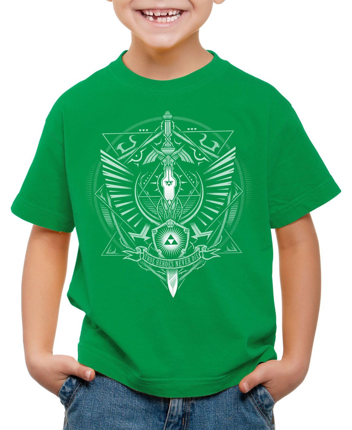 style3 Print-Shirt Kinder T-Shirt Hyrule Wappen link gamer grün