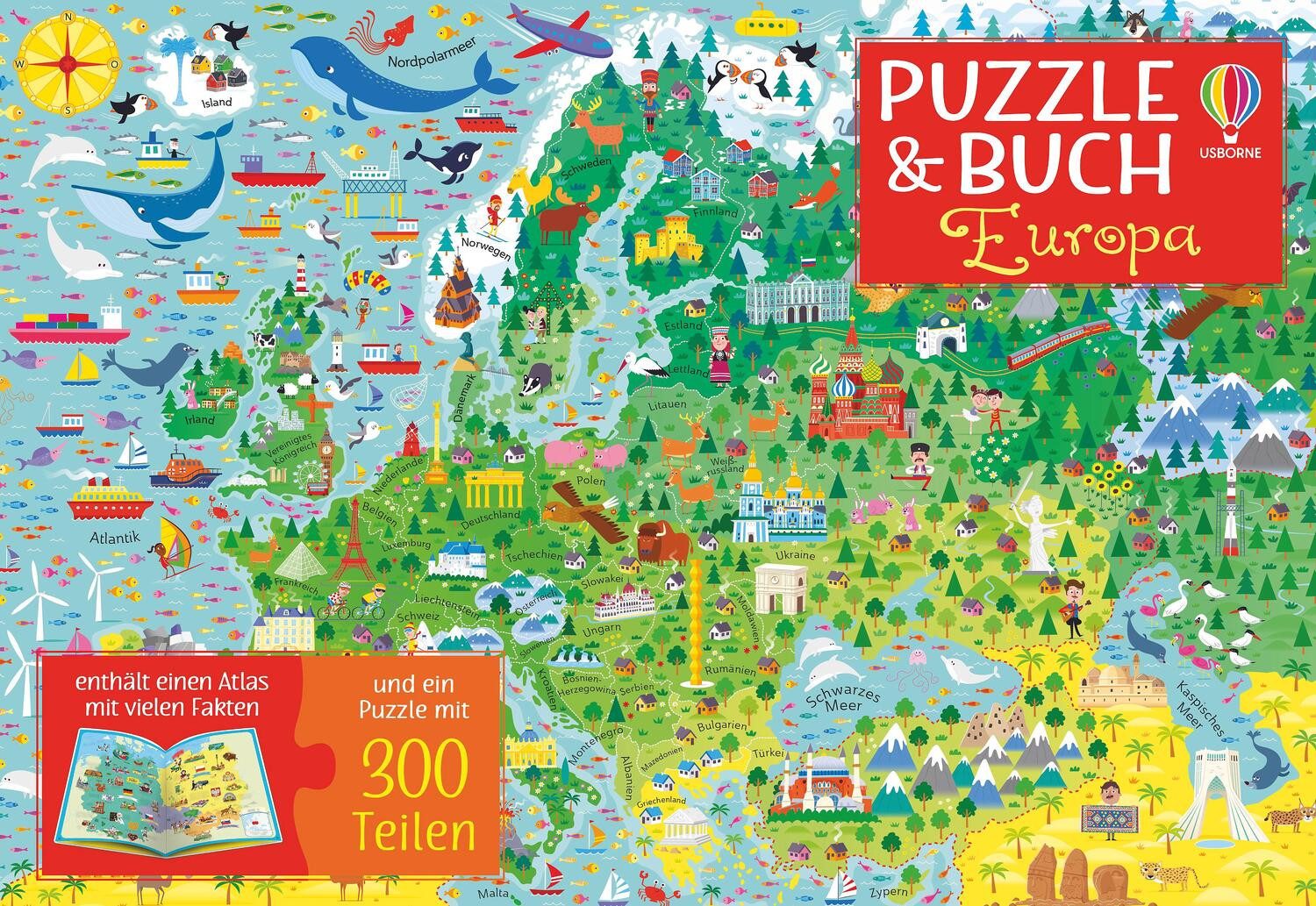 Usborne Verlag Puzzle Puzzle & Buch: Europa, 300 Puzzleteile