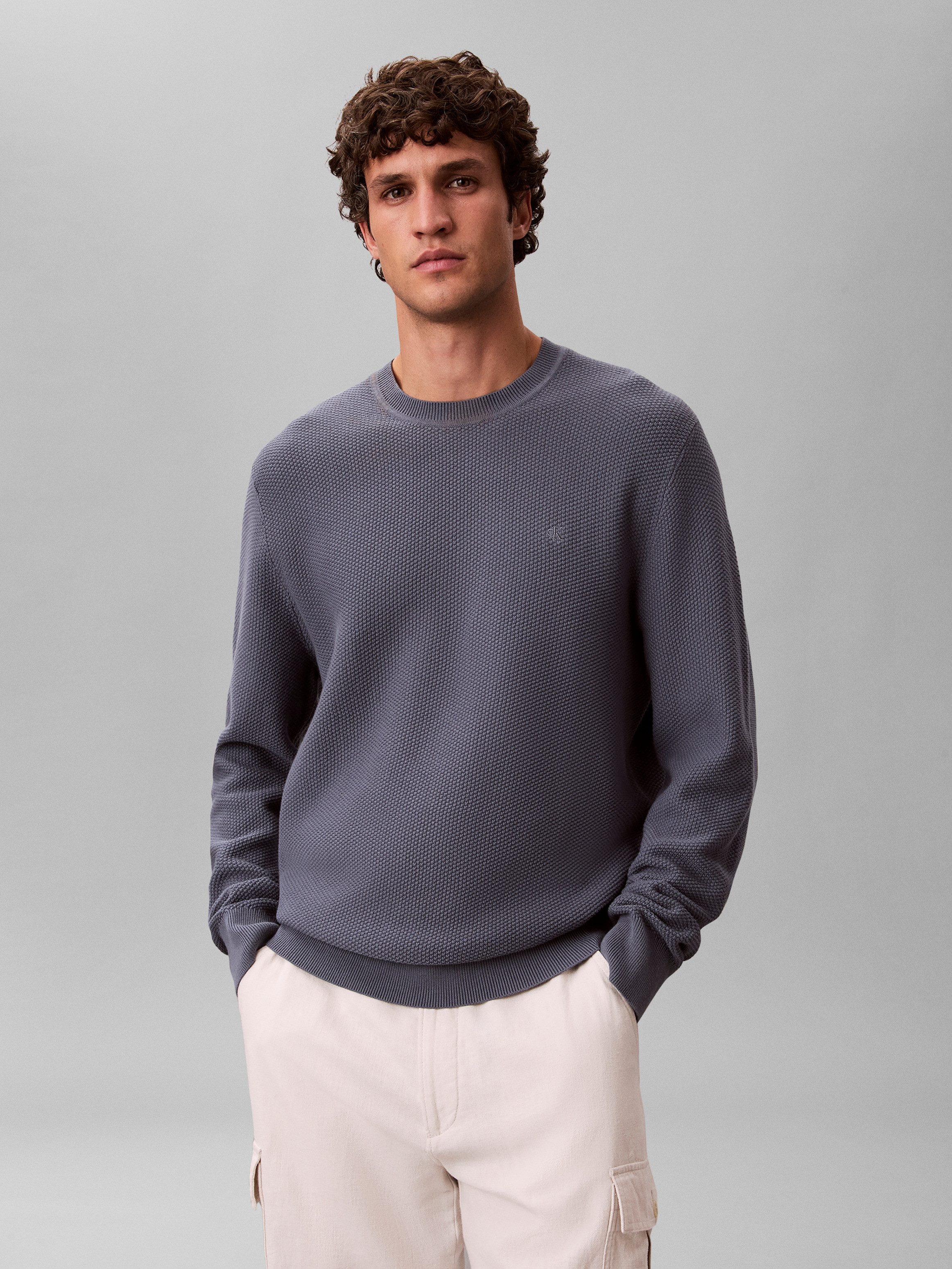 Rundhalspullover LS TEXTURED COTTON CREWNK SWEATE