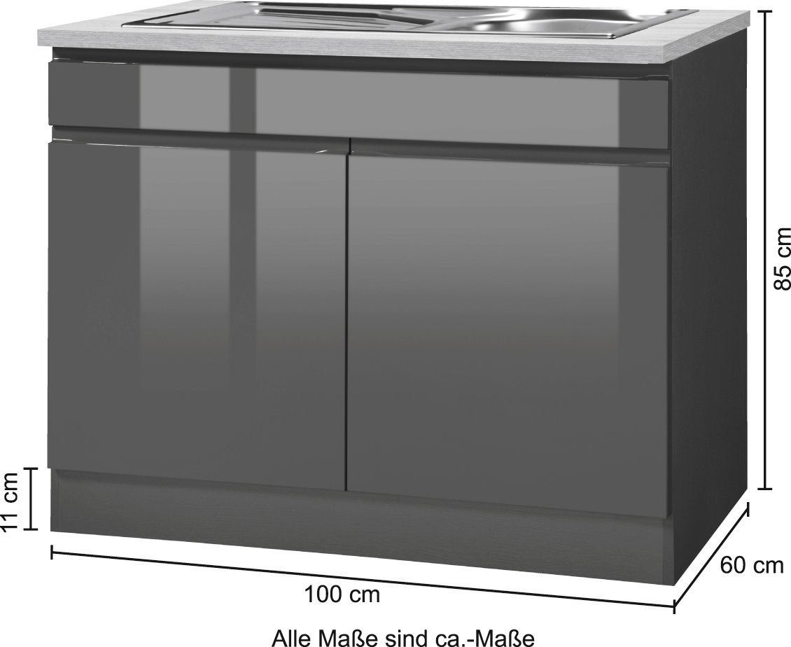 HELD MÖBEL Spülenschrank Virginia inklusive weiß weiß 100 Einbauspüle breit, | cm Hochglanz/anthrazit