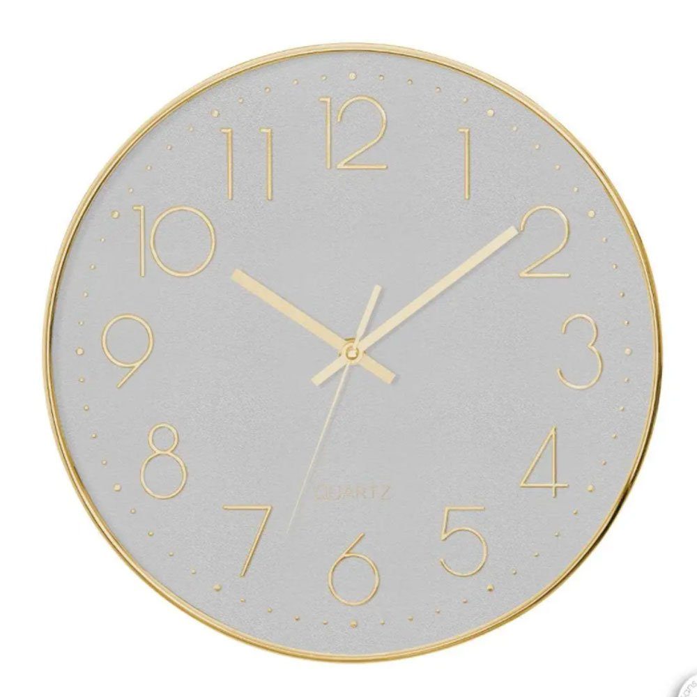 Home-trends24.de Wanduhr Wanduhr Uhr Gold Grau Deko Wandschmuck Küche Wohnzimmer