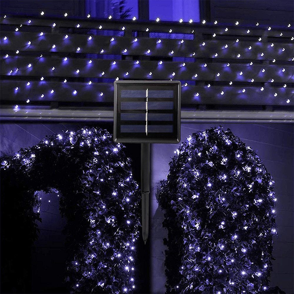 Rosnek LED-Lichtervorhang Solar, Wasserdicht, 8 Modi,für Hinterhof Terrasse Landschaft, 1.5x1.5M/ 3x2M Weiß