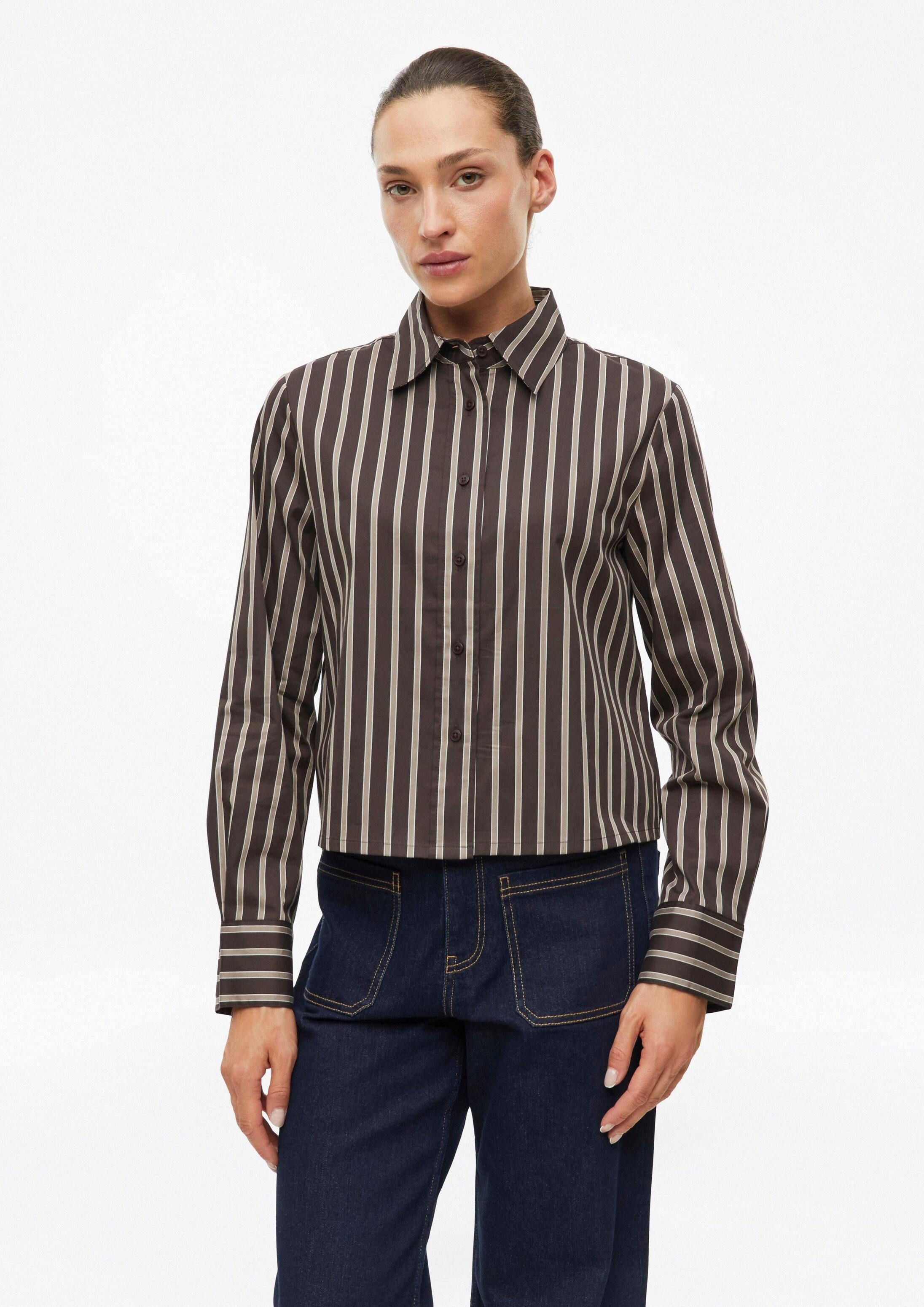 s.Oliver Langarmbluse Bluse Gestreifte Crop-Bluse aus Popeline