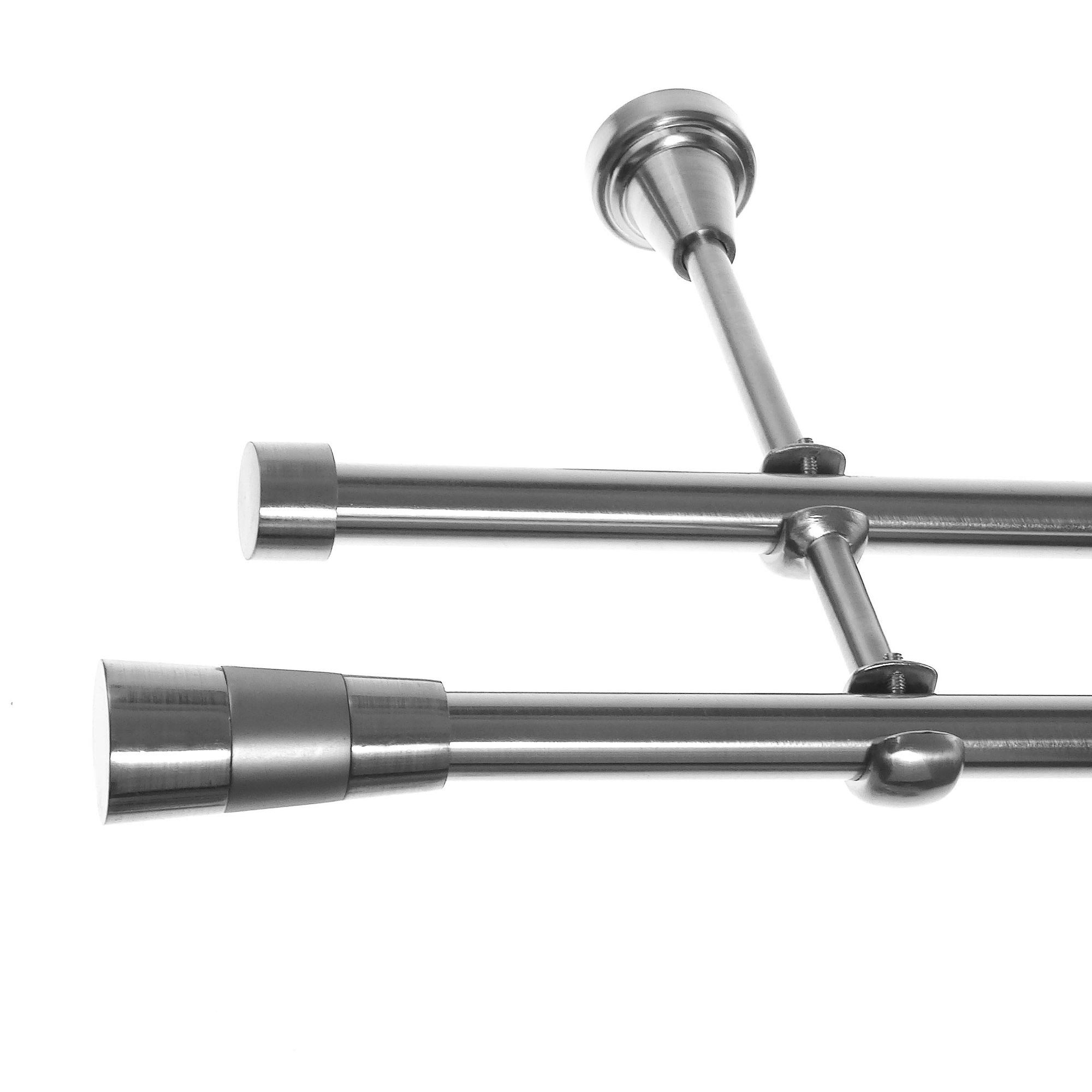 BASIT Gardinenstange Rohr Edelstahloptik 16 mm mit Wandträgern 280 cm E11, Ø 16 mm, 2-läufig, verschraubt, Metall, H24 280 cm E11 Kegel