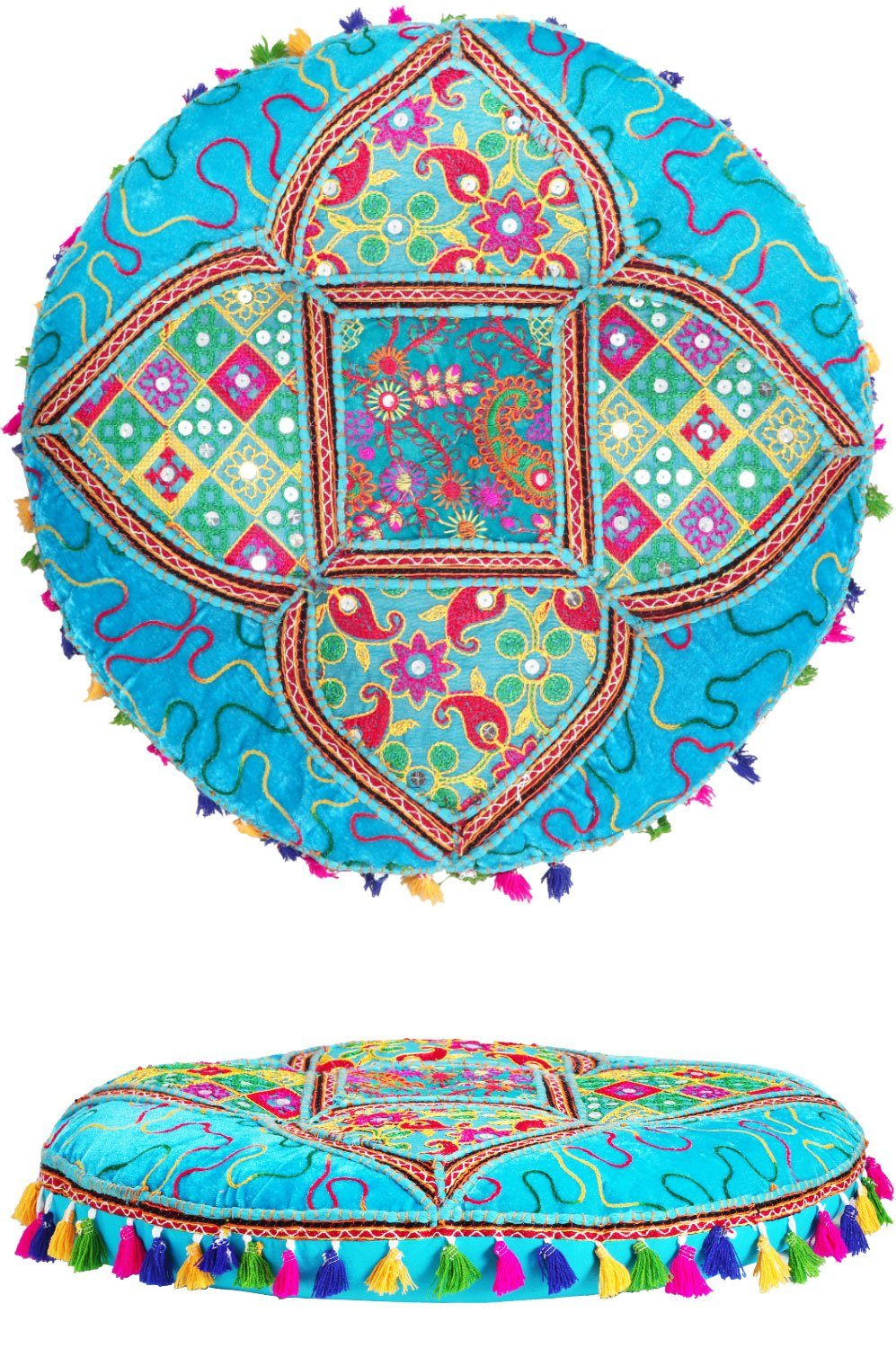 Marrakesch Orient & Mediterran Interior Hocker Orientalische Bodenkissen Sitzkissen Dekoration Bahri Blau (1 St), Handarbeit