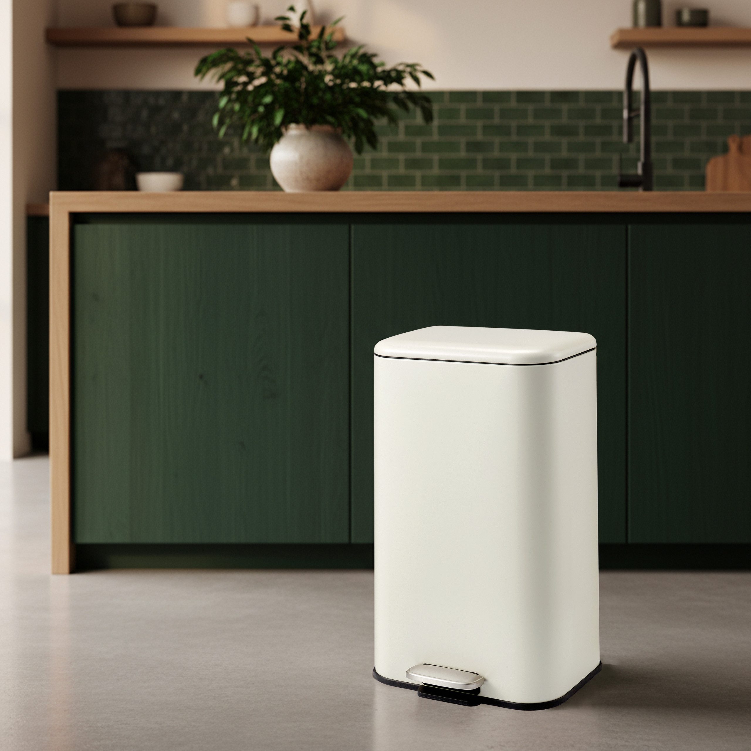 hjh OFFICE Mülleimer Clean 1 Abfalleimer, Treteimer 30 Liter mit Softclose, Abfalleimer Küche mit Deckel 30l