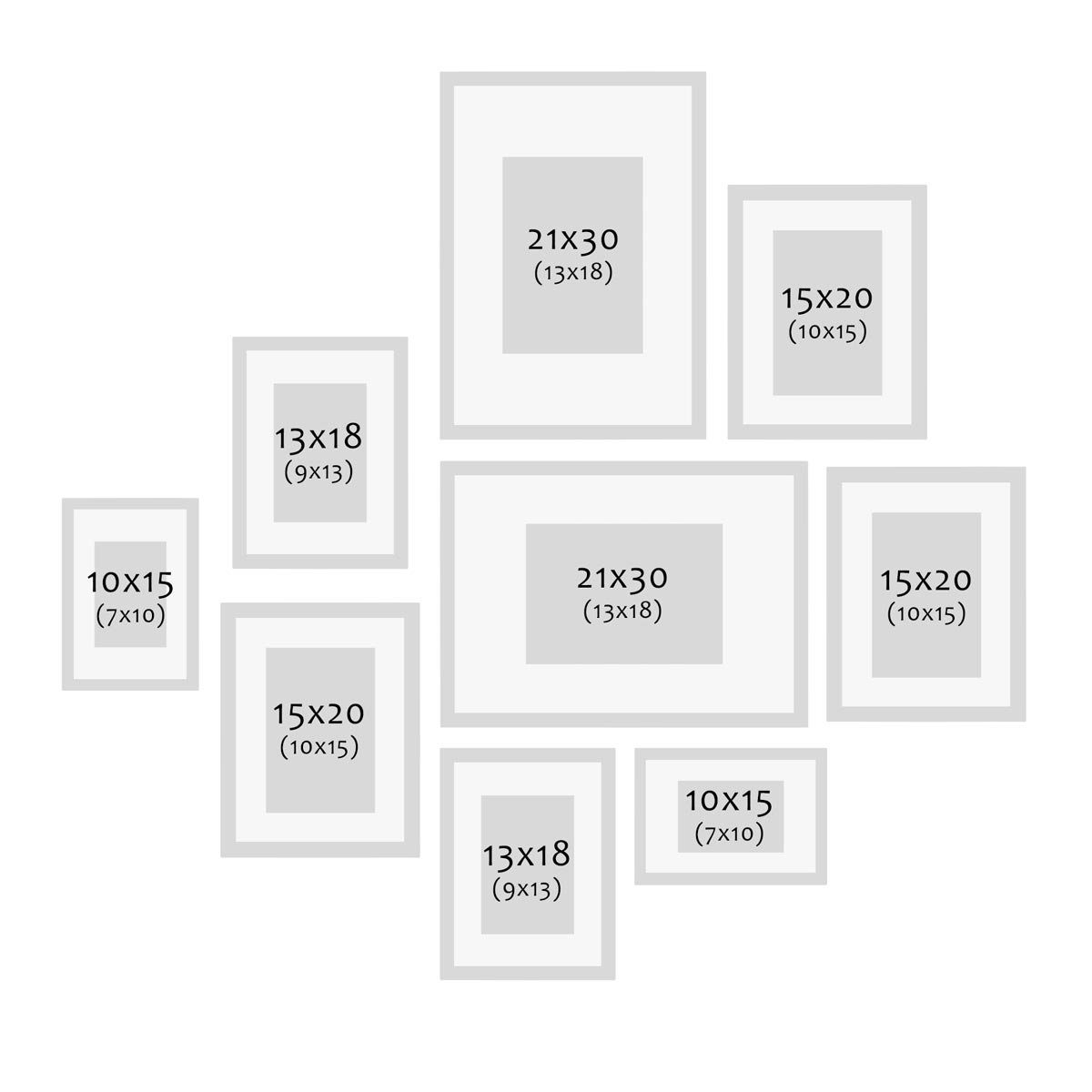Acrylglas Echtholz 21x30 Schwarz 10x15 bis cm Passepartout, PHOTOLINI 9er mit Set Bilderrahmen