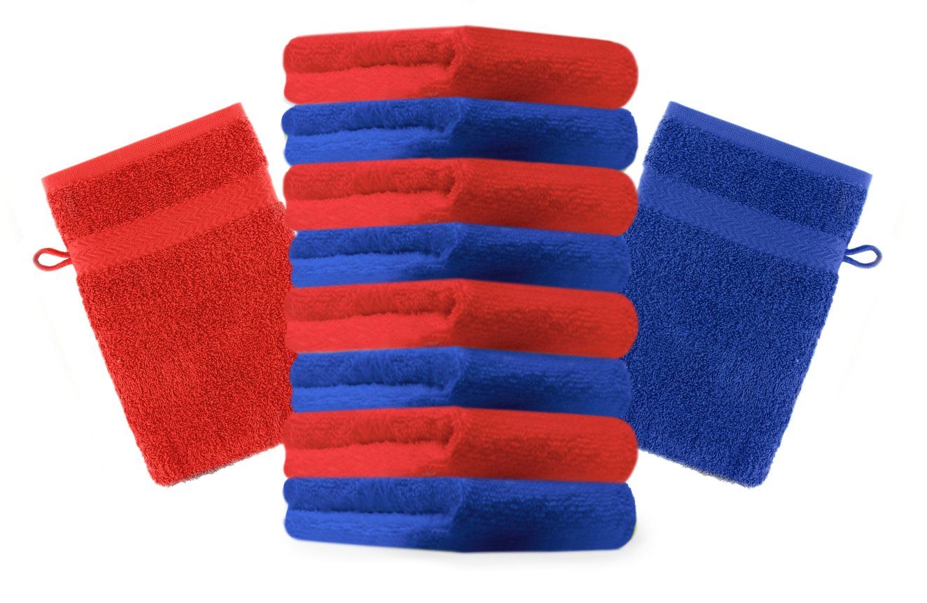 Betz Waschhandschuh 10 Stück Waschhandschuhe Premium 100% Baumwolle Waschlappen Set 16x21 cm Farbe Royalblau und rot