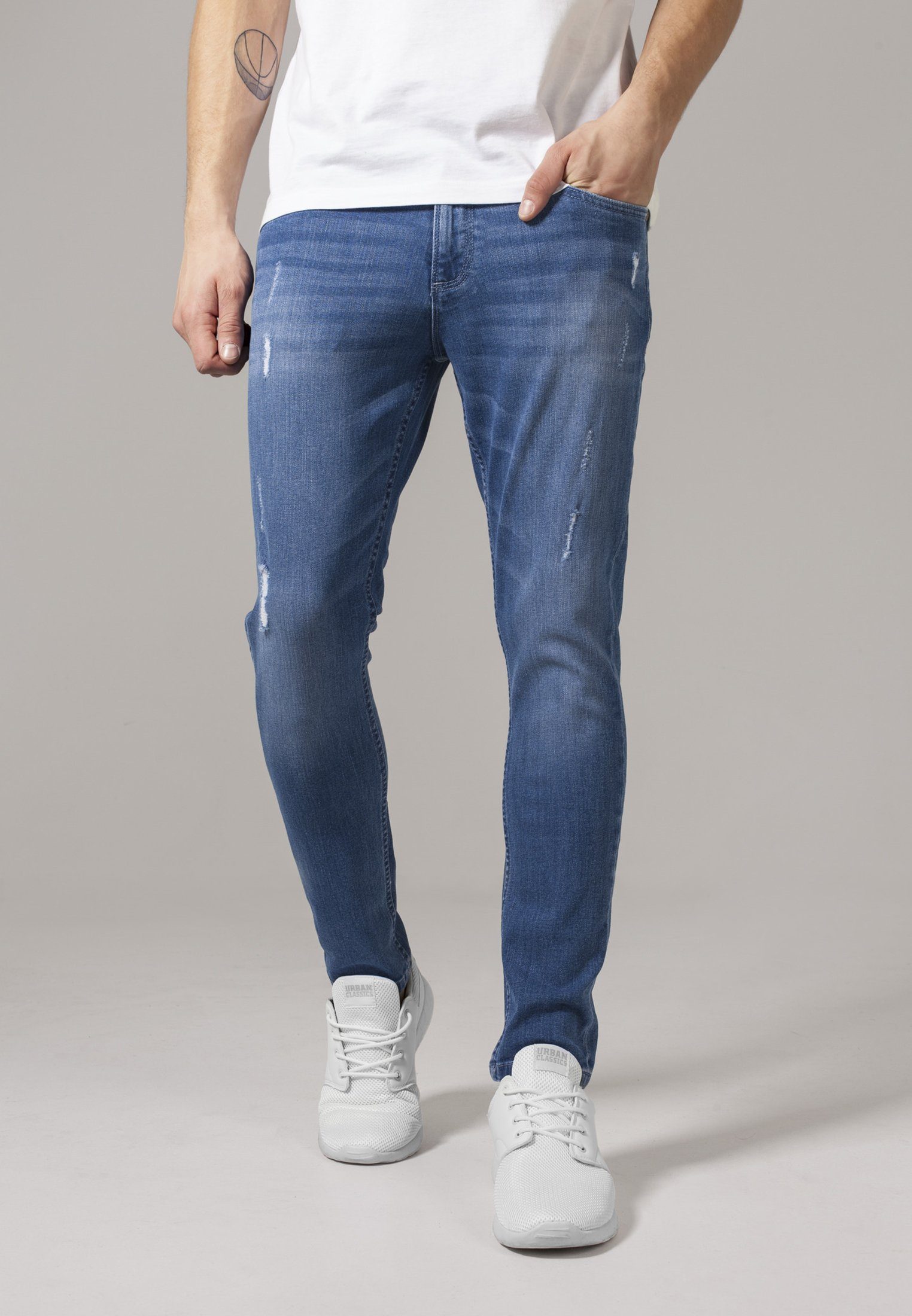 URBAN CLASSICS Bequeme Jeans Herren Skinny Ripped Stretch Denim Pants (1-tlg) TB1606 blue washed Skinny Ripped Stretch