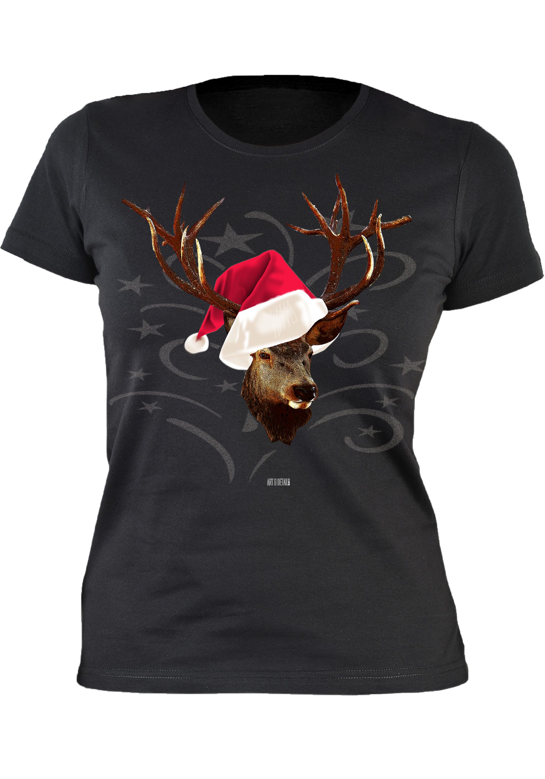 Art & Detail Shirt T-Shirt Weihnachten Design Hirsch mit Weihnachtsmütze Weihnachten