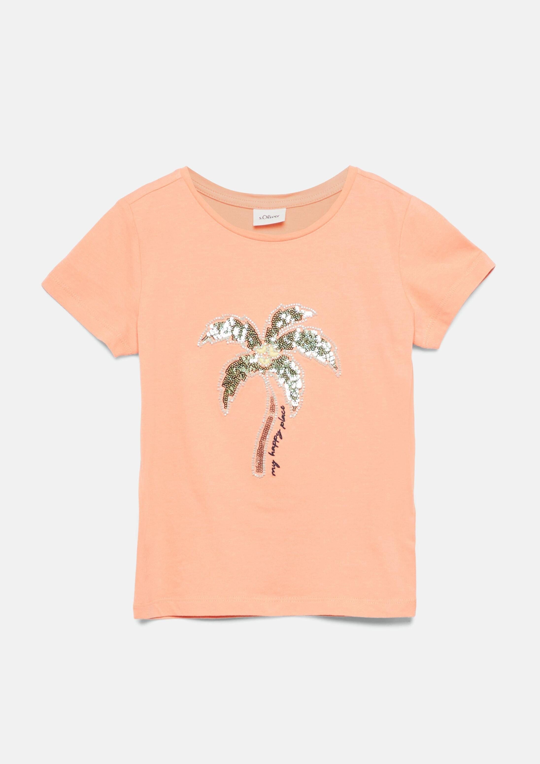 s.Oliver Kurzarmshirt T-Shirt T-Shirt mit Stickerei und Pailletten im Loose Fit