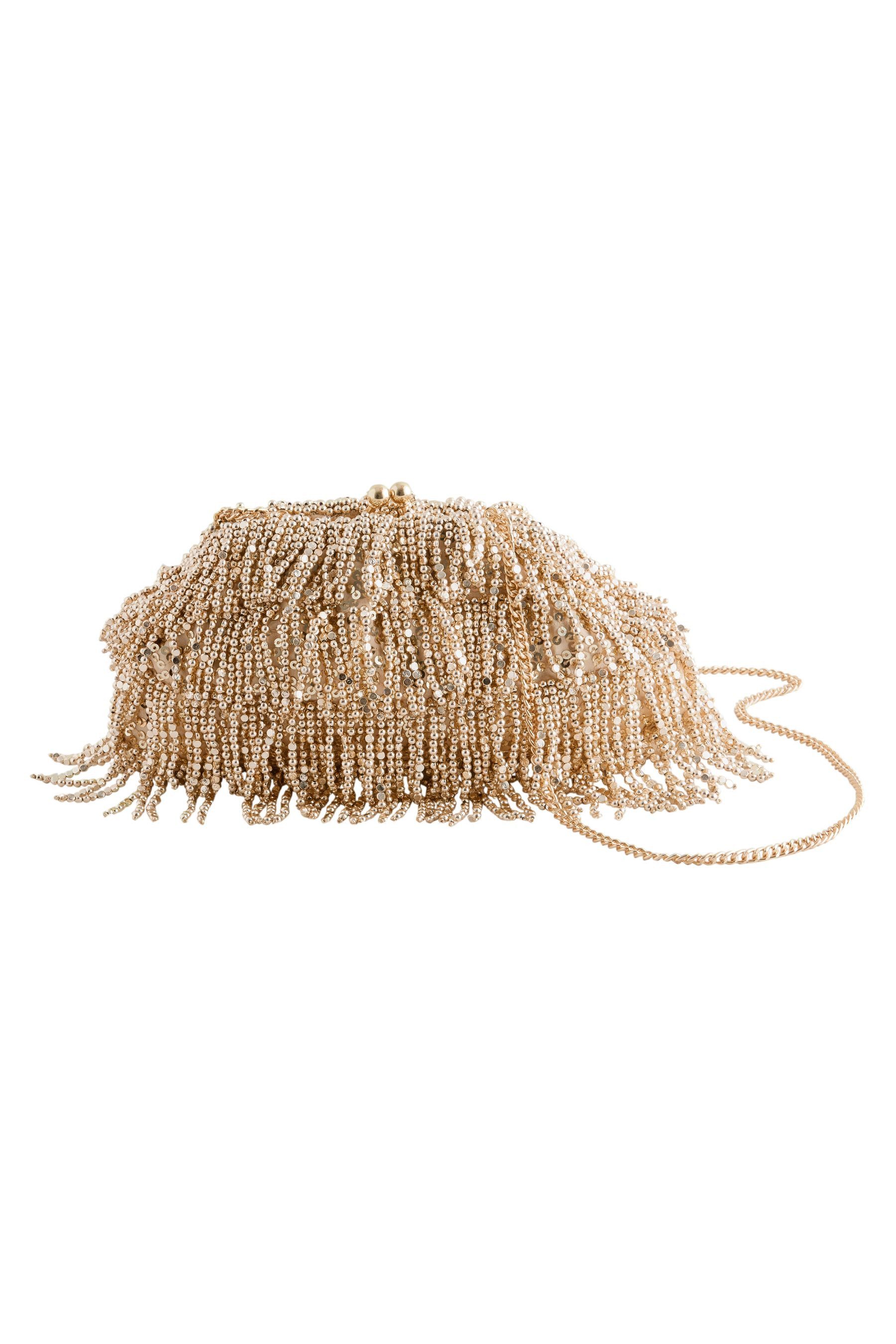 Clutch Perlenbestickte Clutch mit Fransen